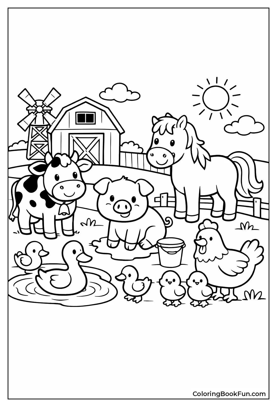 Playful Cartoon Farm Animals