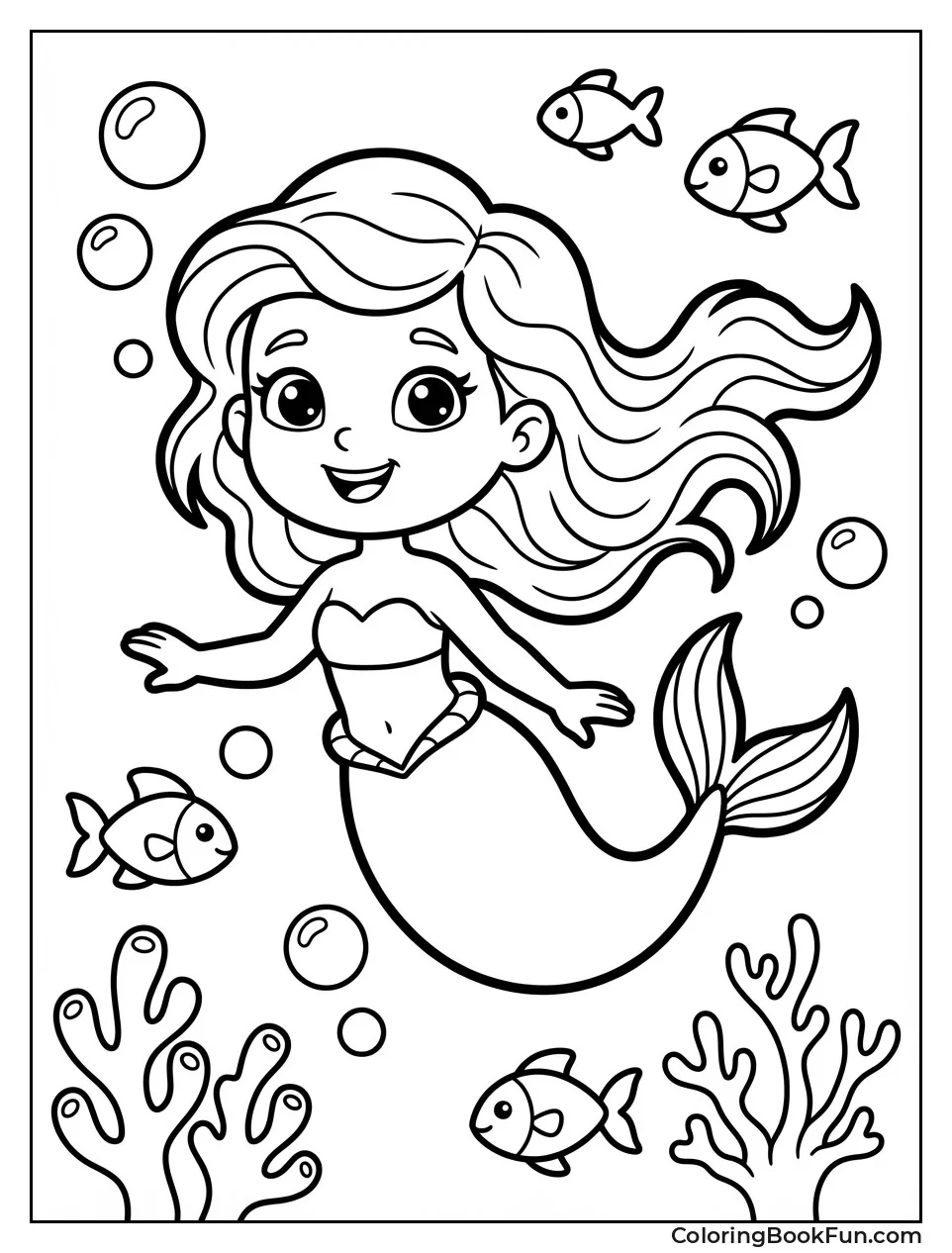 Cartoon Mermaid with Bubbles