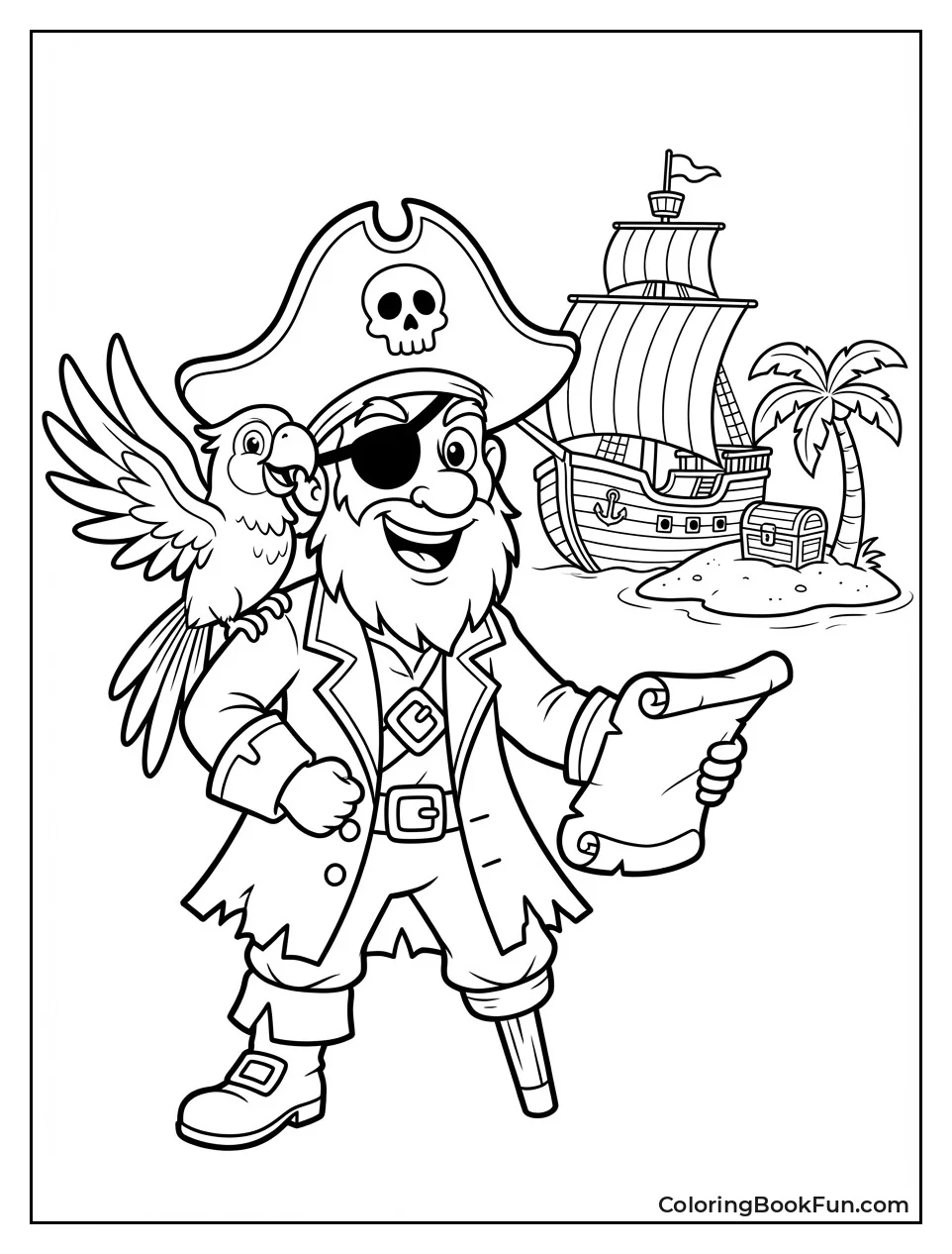 Cartoon Pirate Holds Exaggerated Map