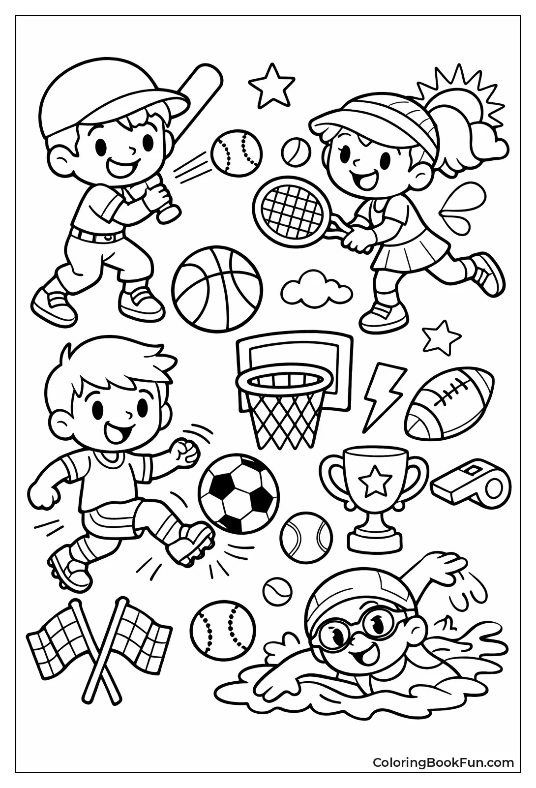 Cartoon Kids Play Fun Sports