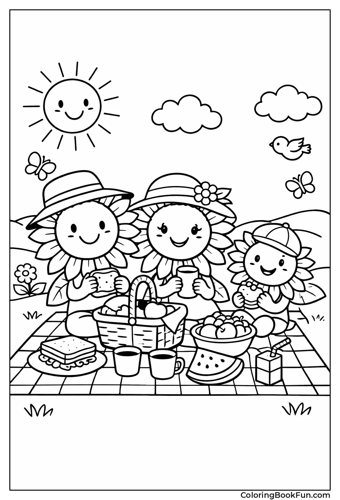 Cartoon Sunflower Family Picnic