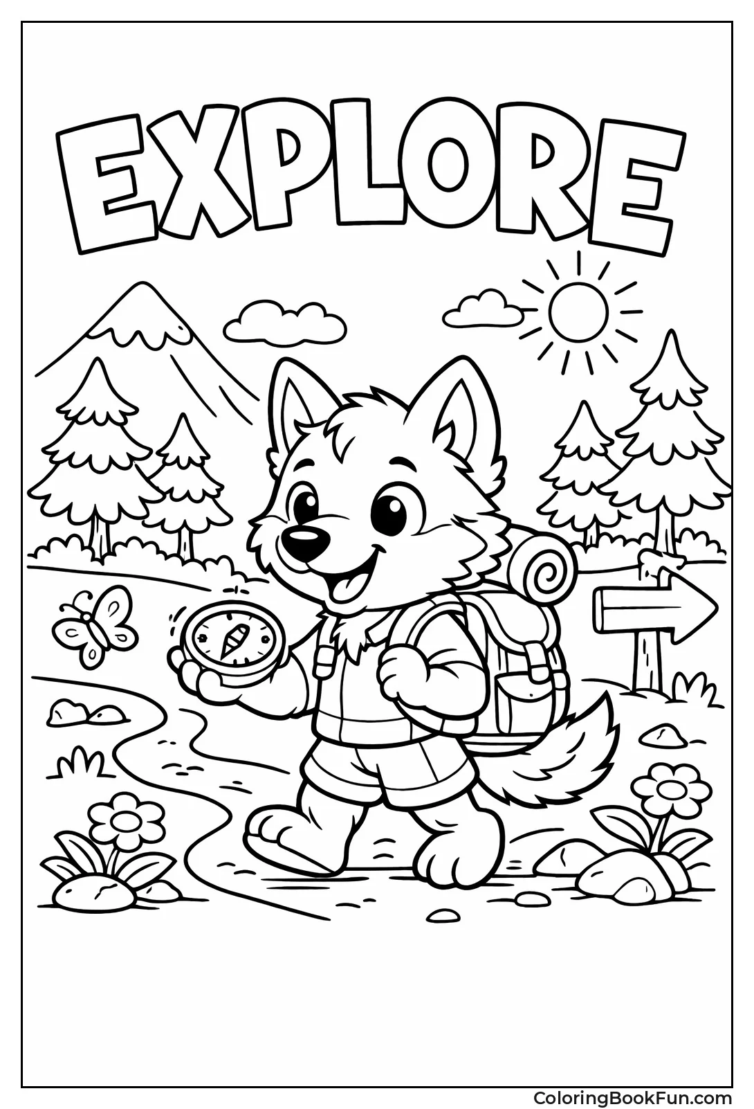 Cartoon Wolf with Compass