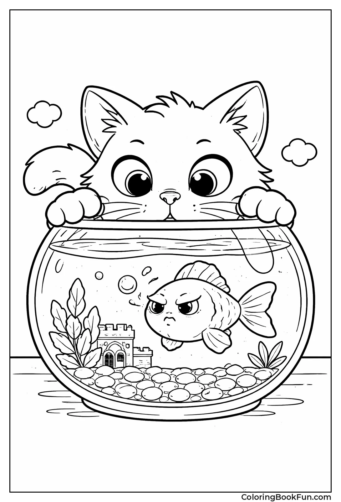 Cat Staring at Goldfish