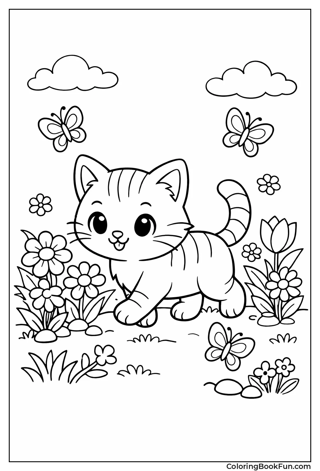 Kitten Exploring Flower Garden