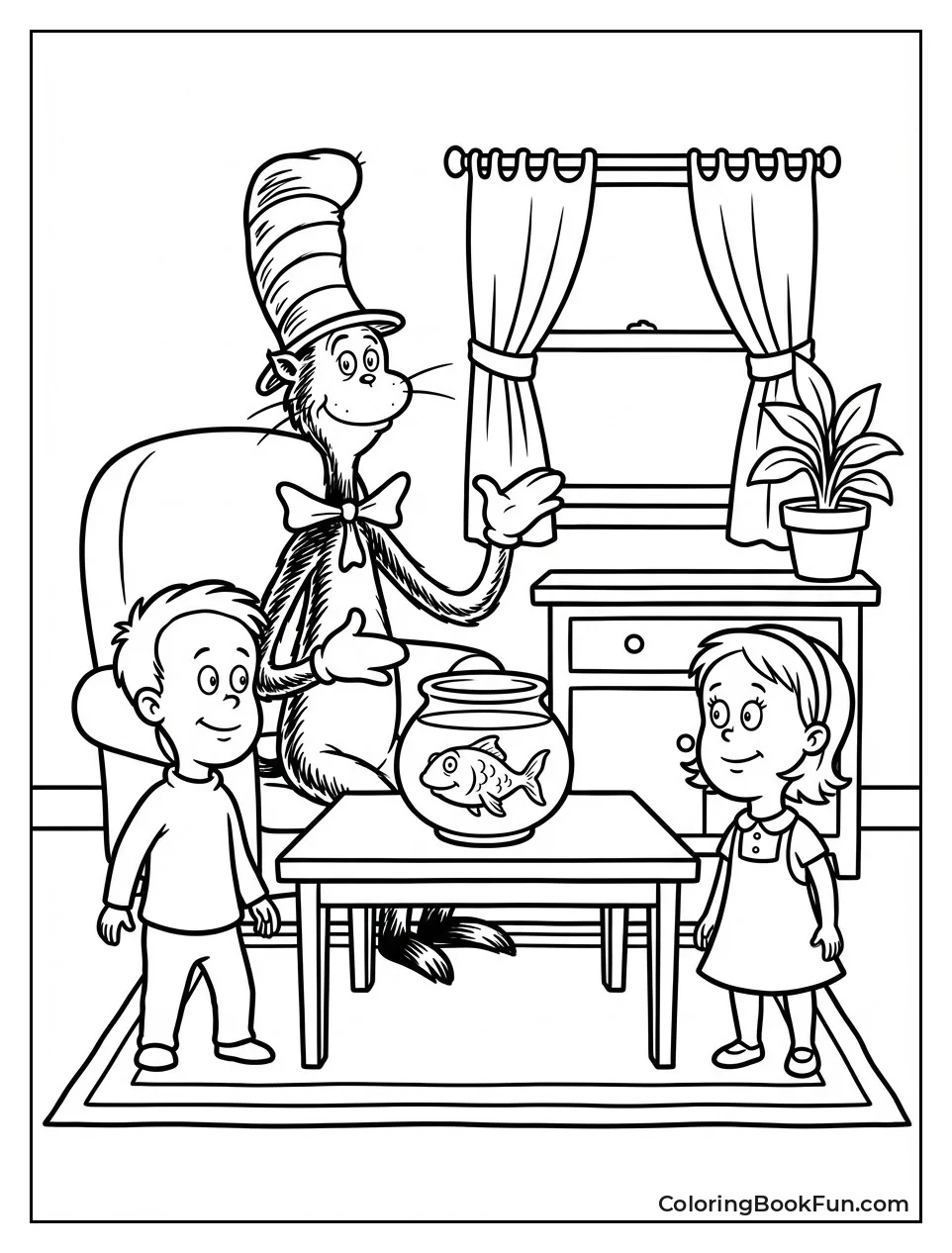 Cat with Kids and Fish