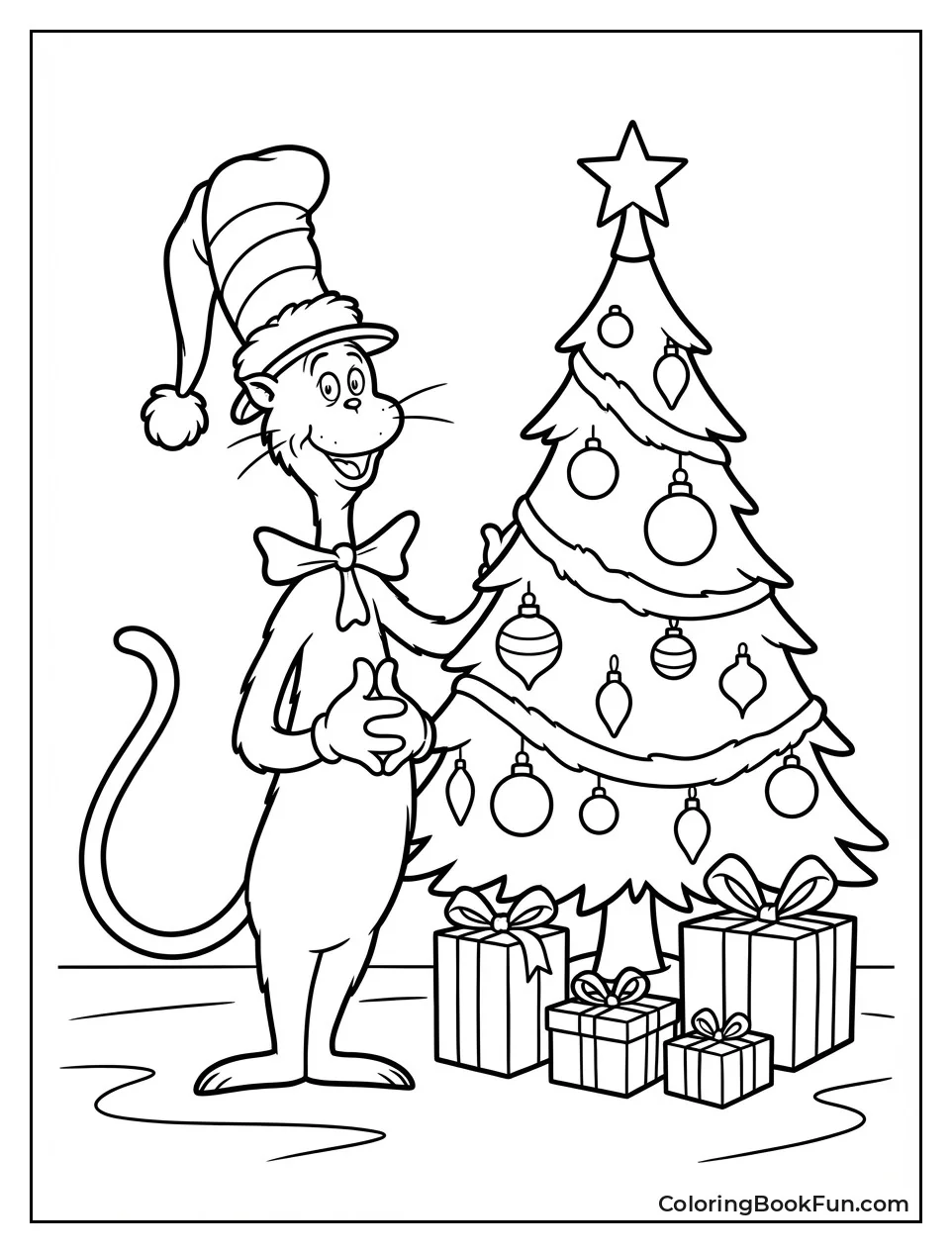 Christmas Cat by Tree