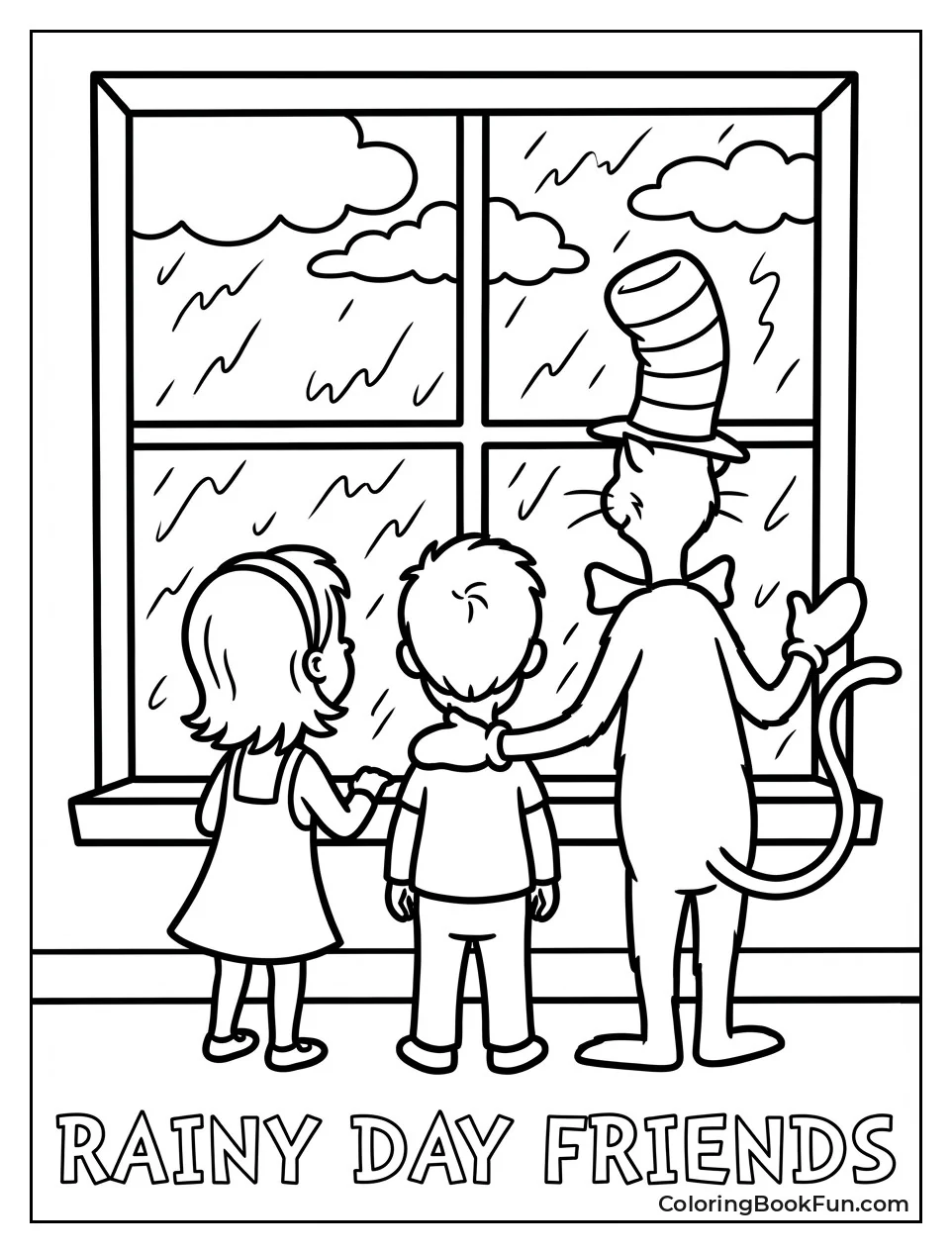 Family Watching Rainy Window