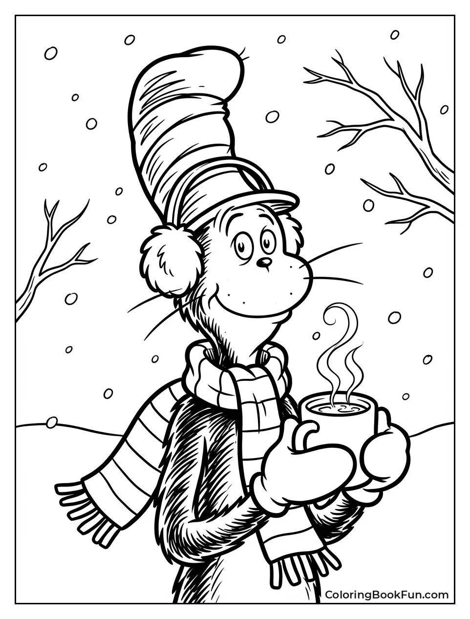 Winter Cat Holding Cocoa