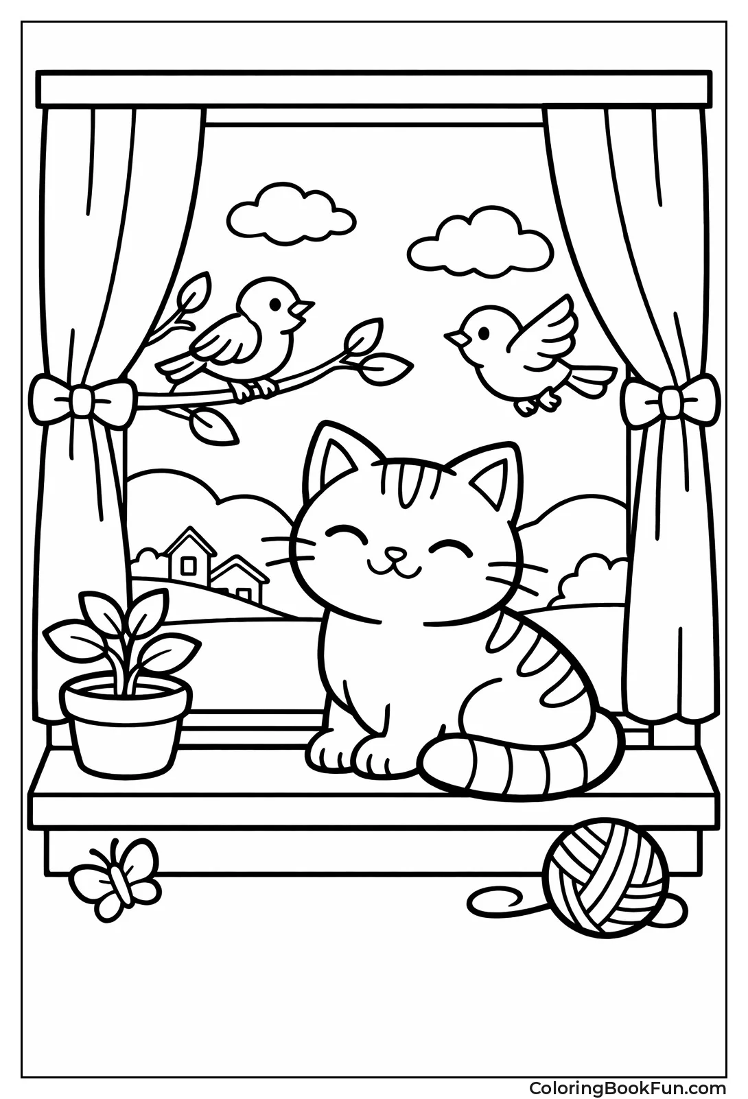 Cat Watching Birds on Windowsill