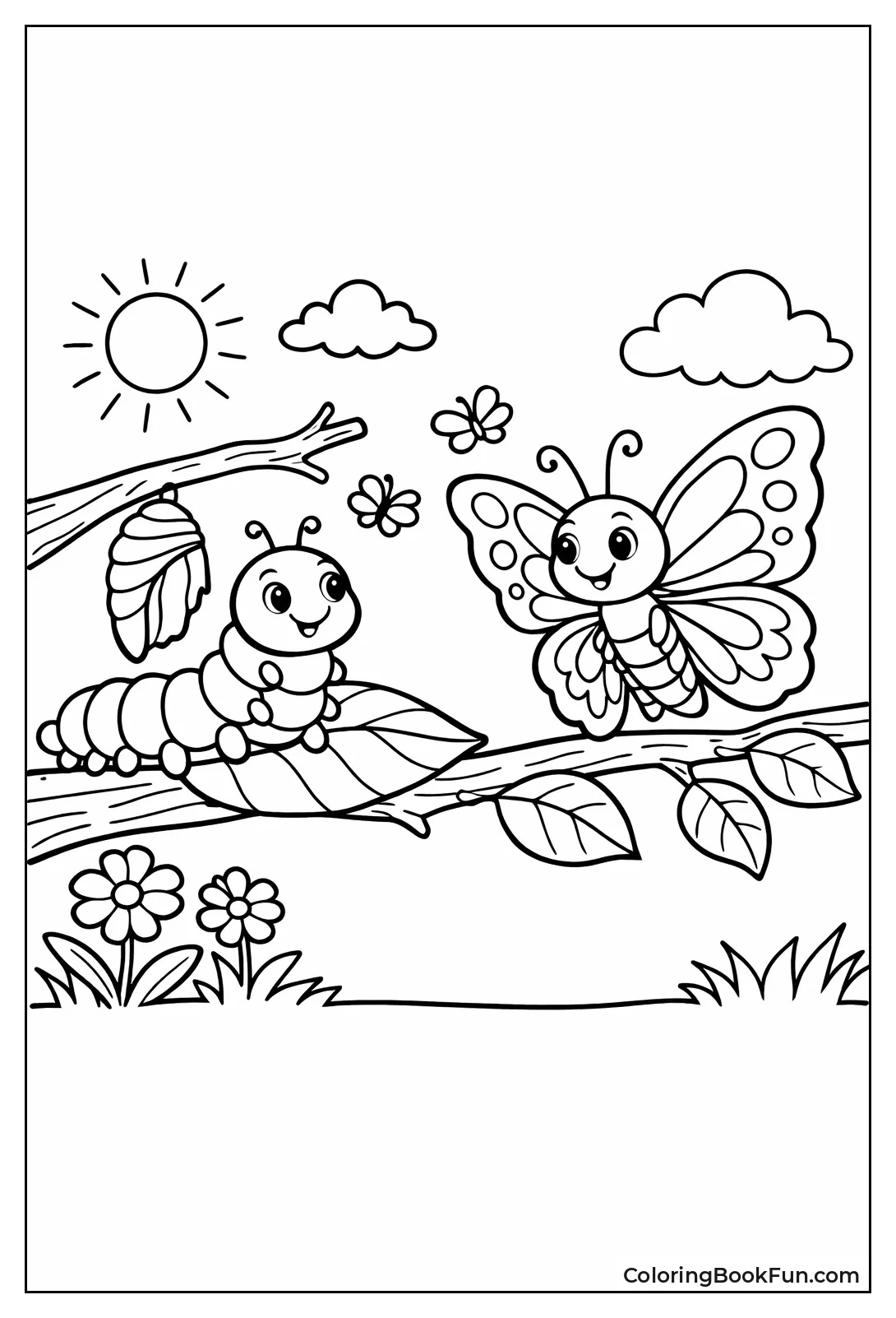 Caterpillar Befriends Emerging Butterfly