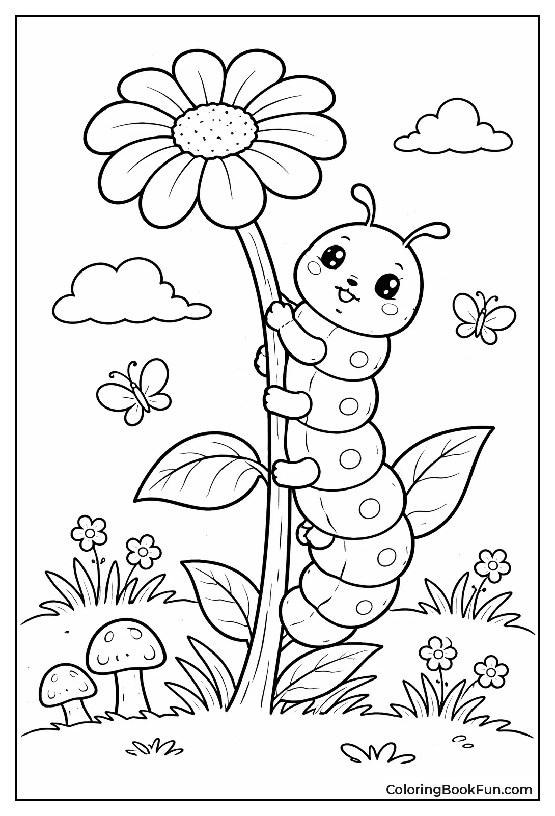 Caterpillar Climbs Flower Stem