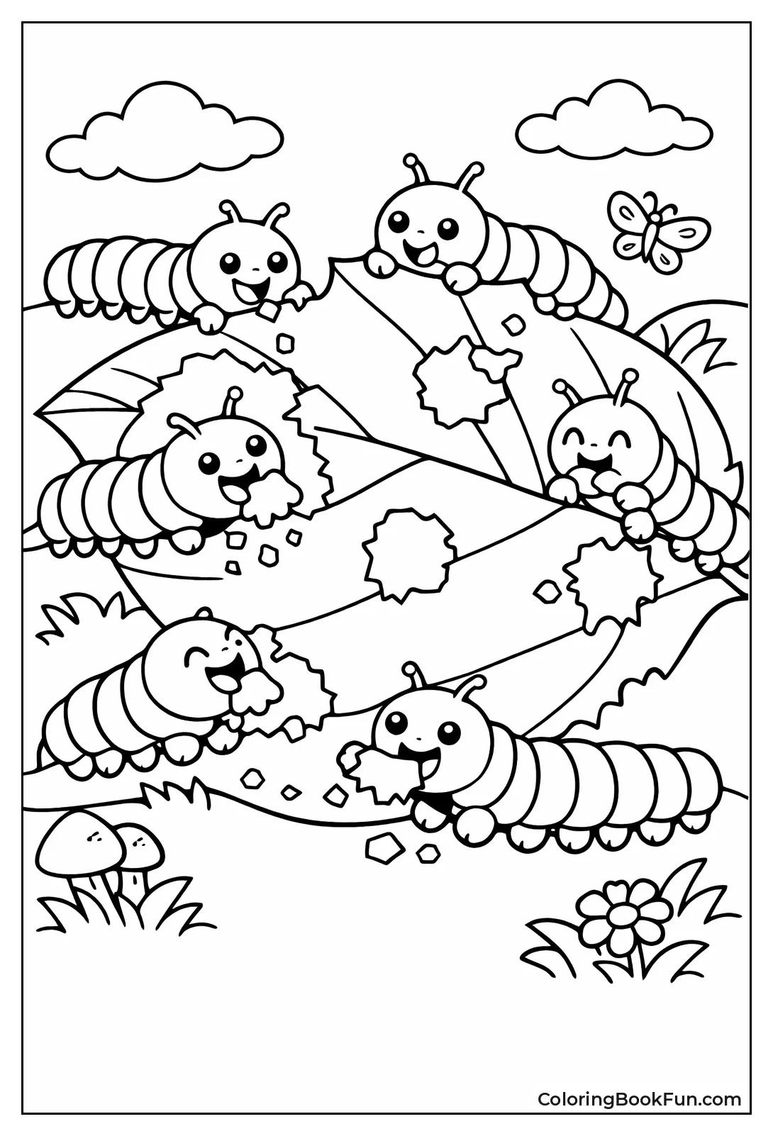 Caterpillars Feast on Leaf