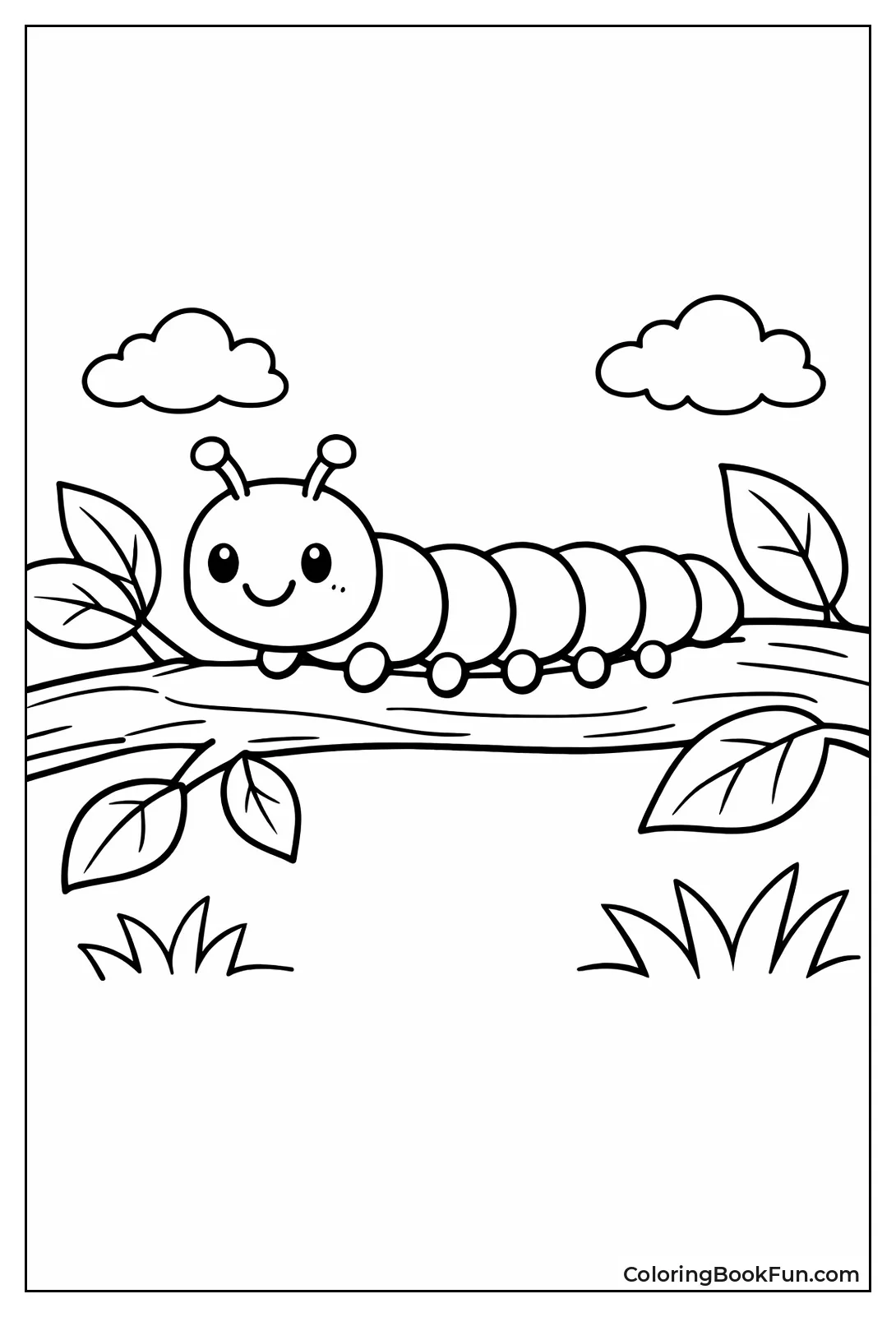 Caterpillar Crawls Tree Branch