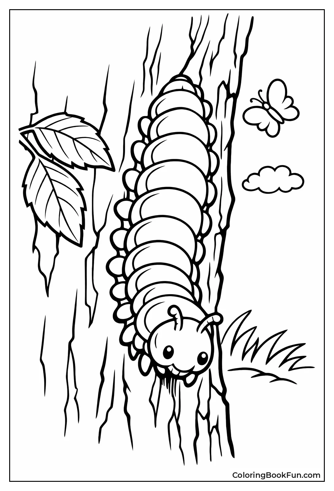 Caterpillar Descends Tree Bark