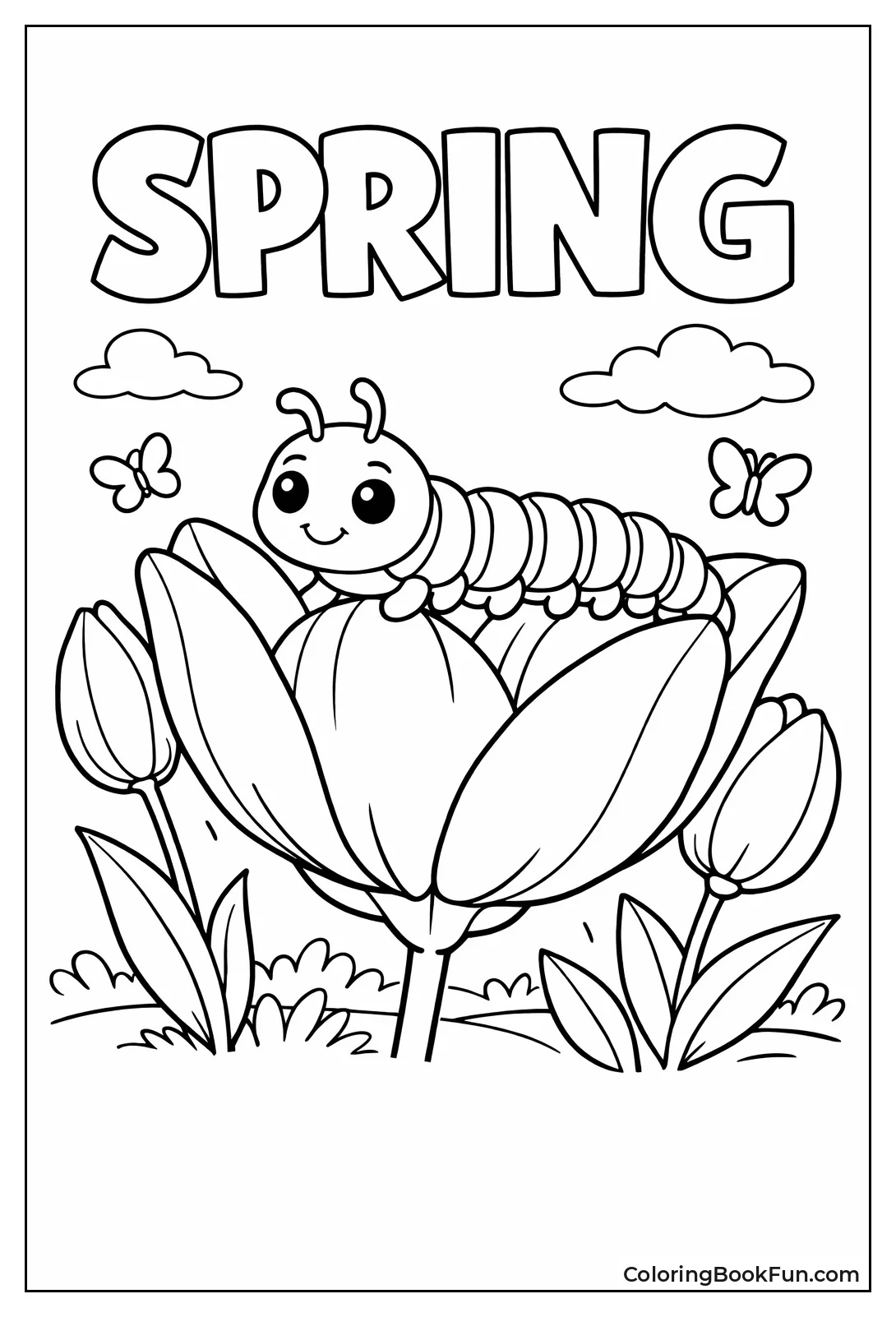 Caterpillar Crawls Blossom Petals