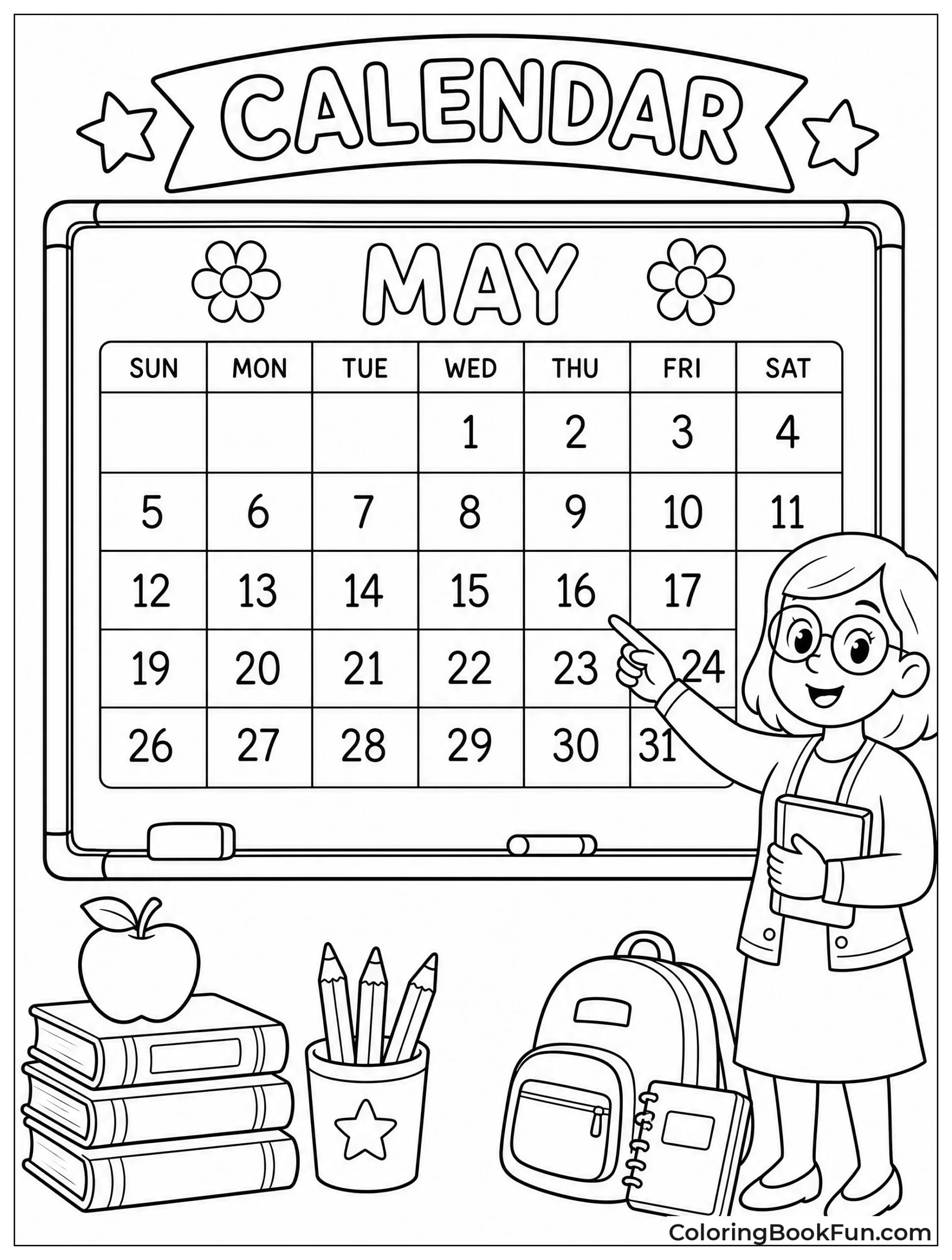 Chalkboard Calendar with Pointing Teacher