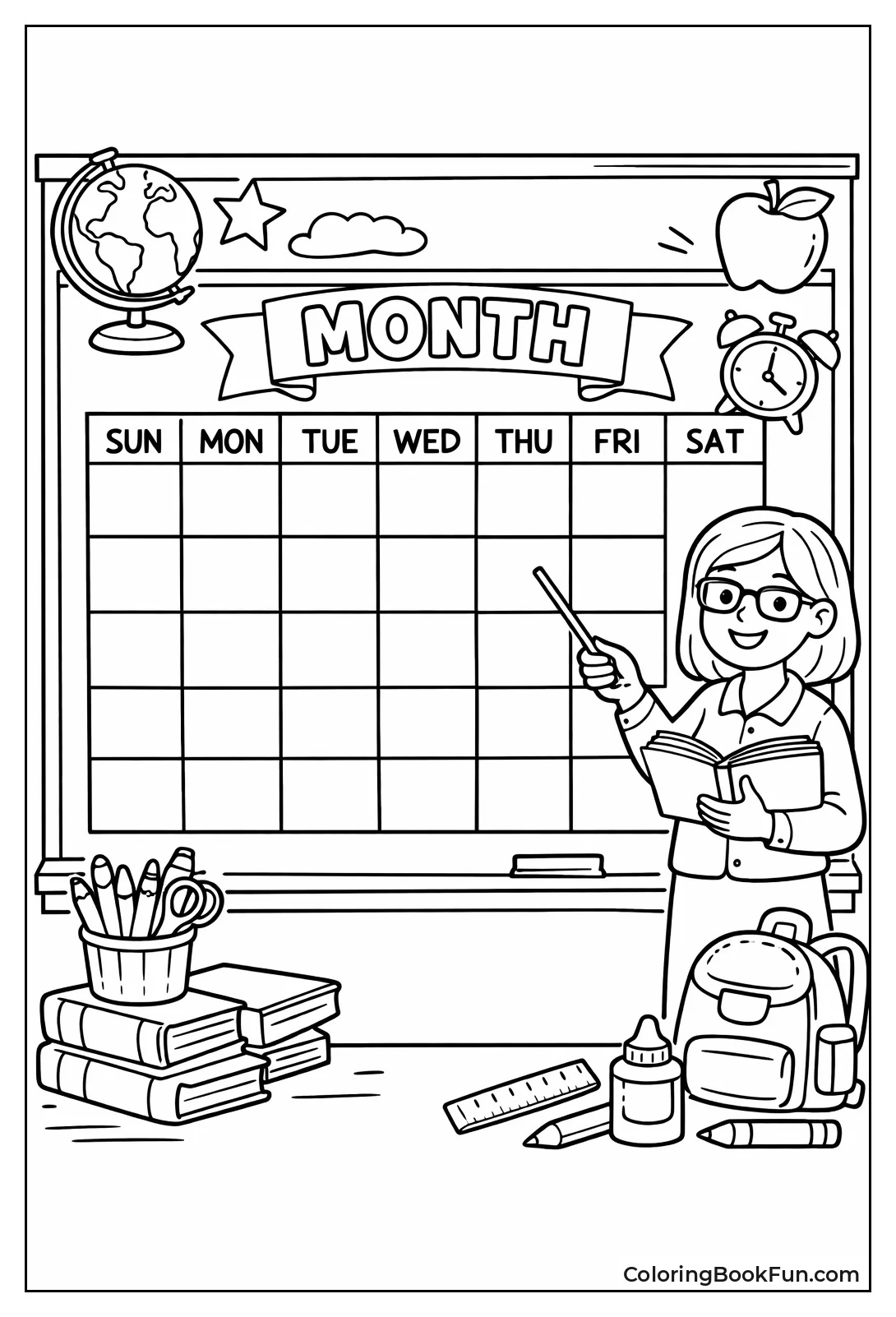 Chalkboard Calendar with Pointing Teacher