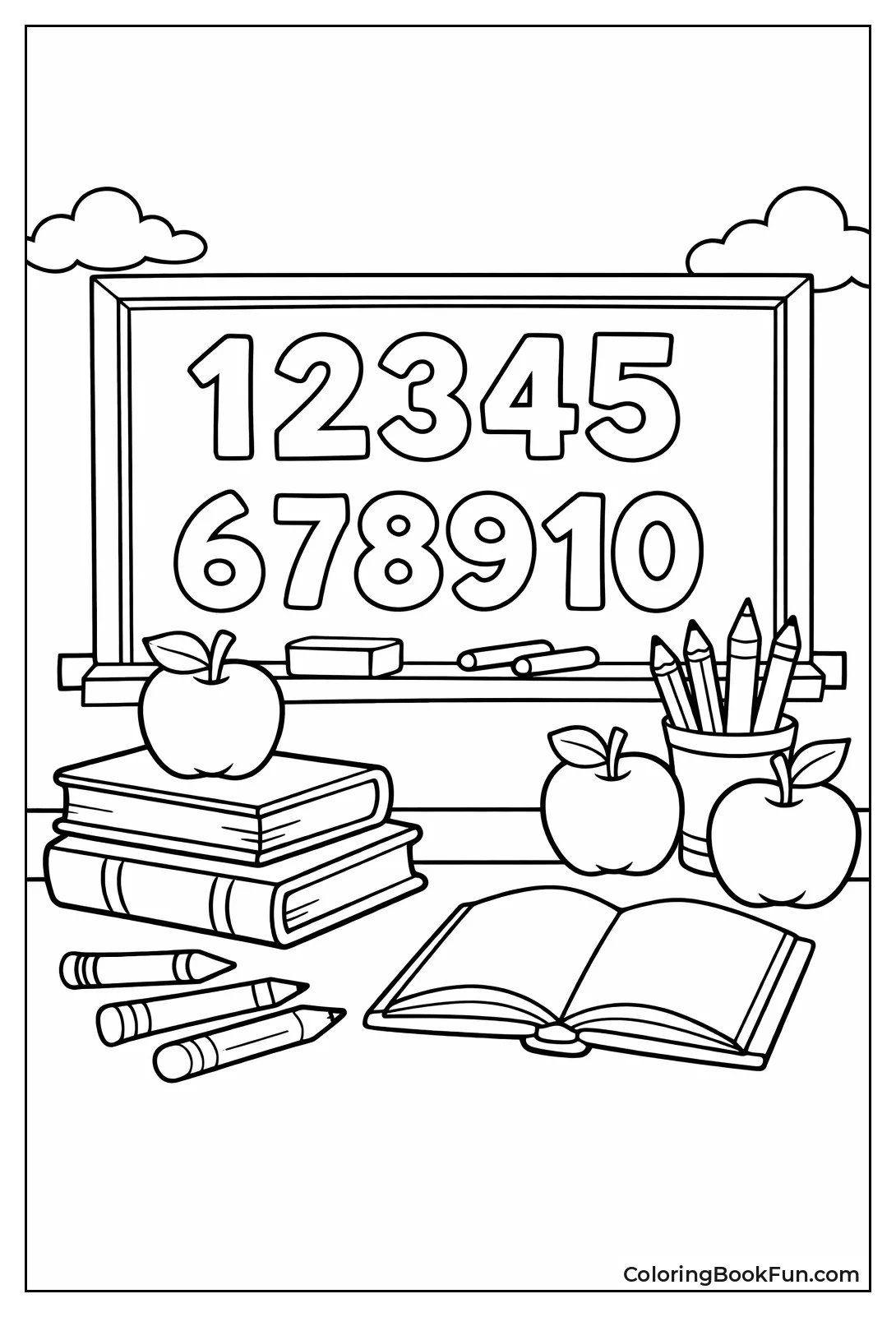 Chalkboard Numbers with School Supplies