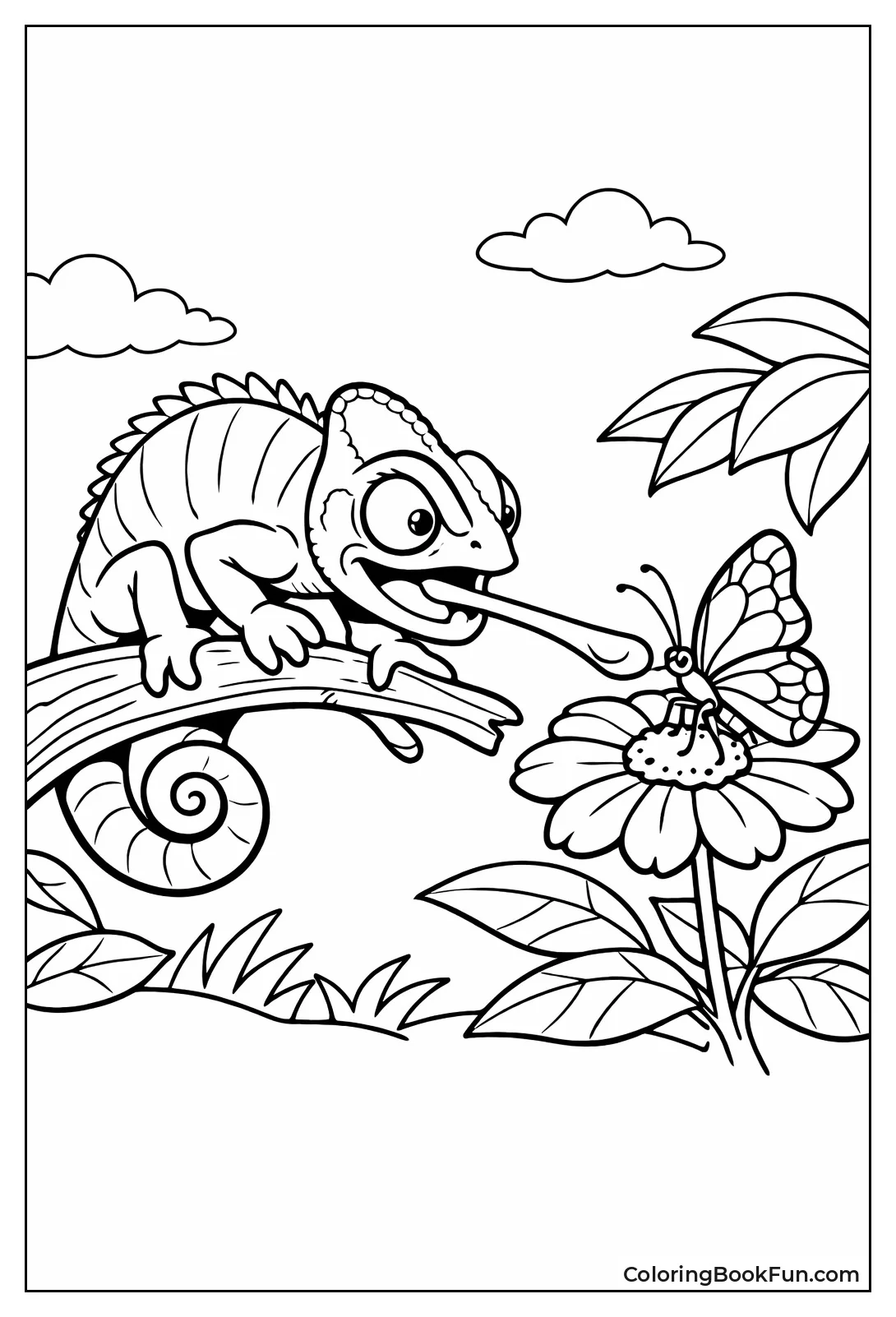 Chameleon Chases Bright Butterfly