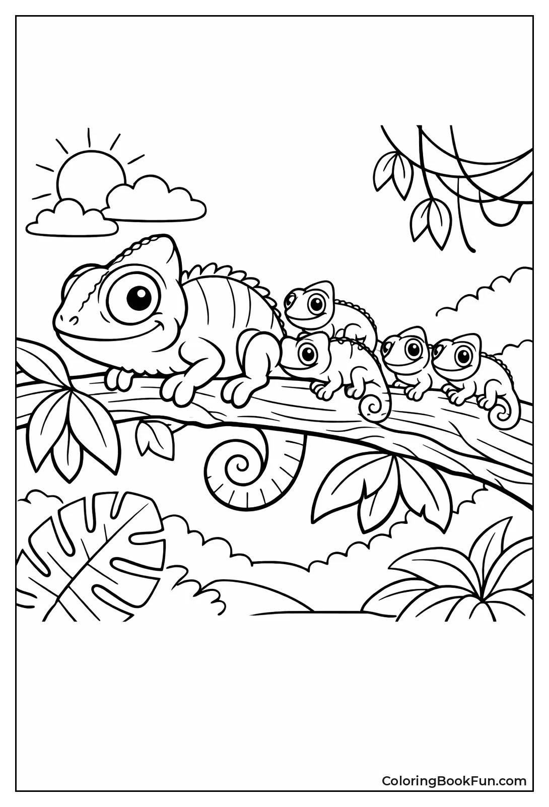 Chameleon Family on Rainforest Branch