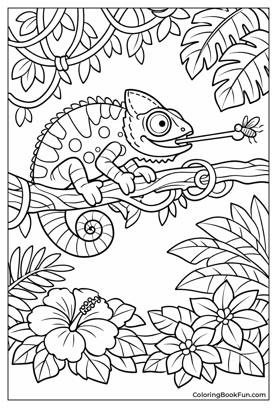 Chameleon Perches in Jungle Scene
