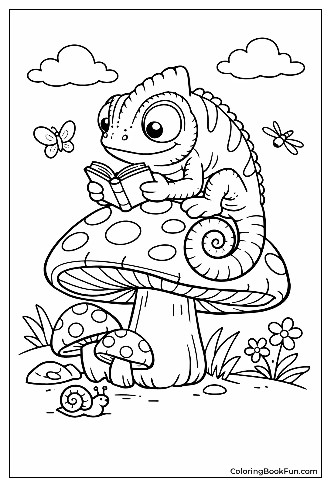 Chameleon Reads on Mushroom