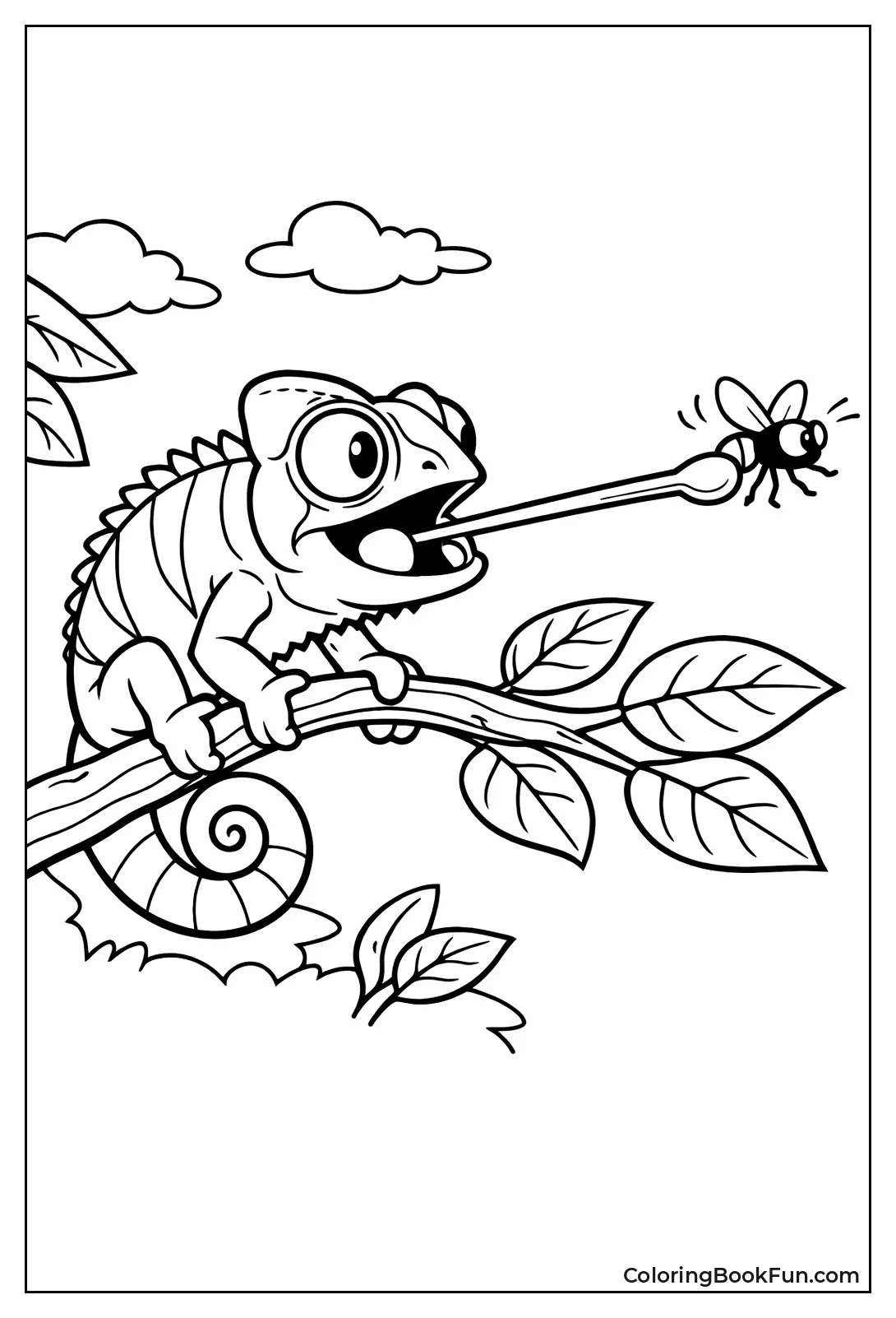 Chameleon Strikes Tongue at Fly