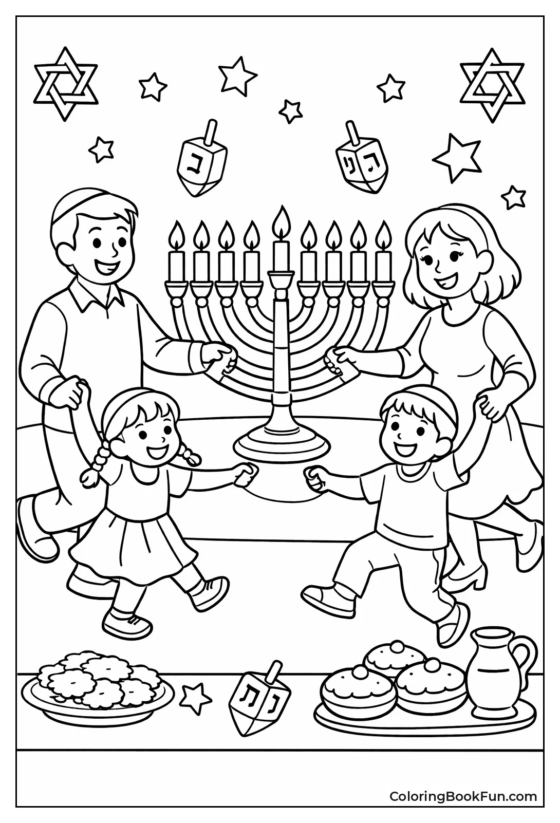 Family Dancing Around Menorah