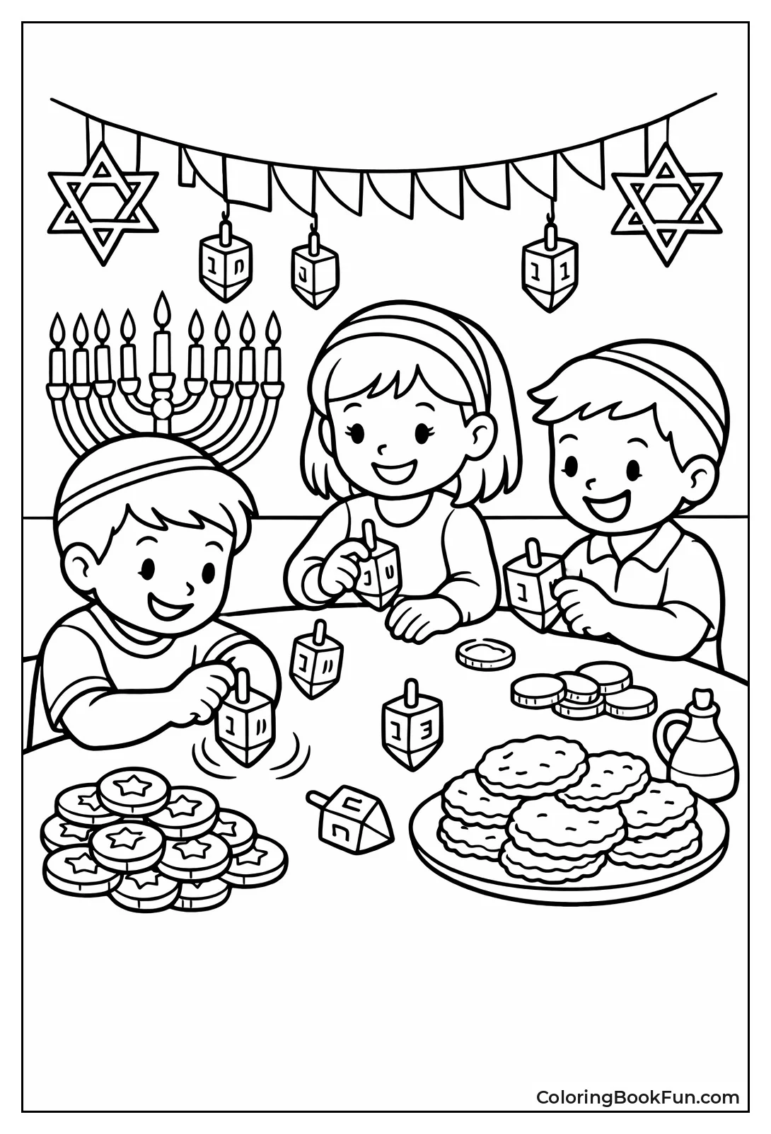 Kids Playing Dreidel with Gelt