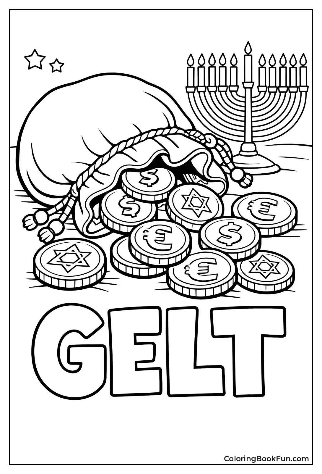 Gelt Spilling from Velvet Bag