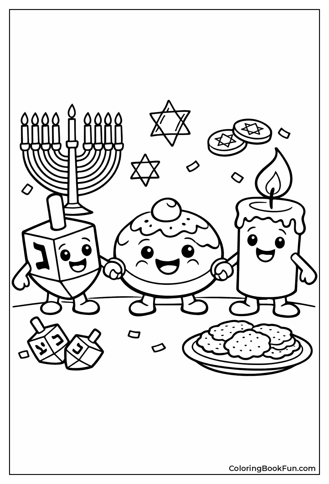 Kawaii Dreidel Donut and Candle