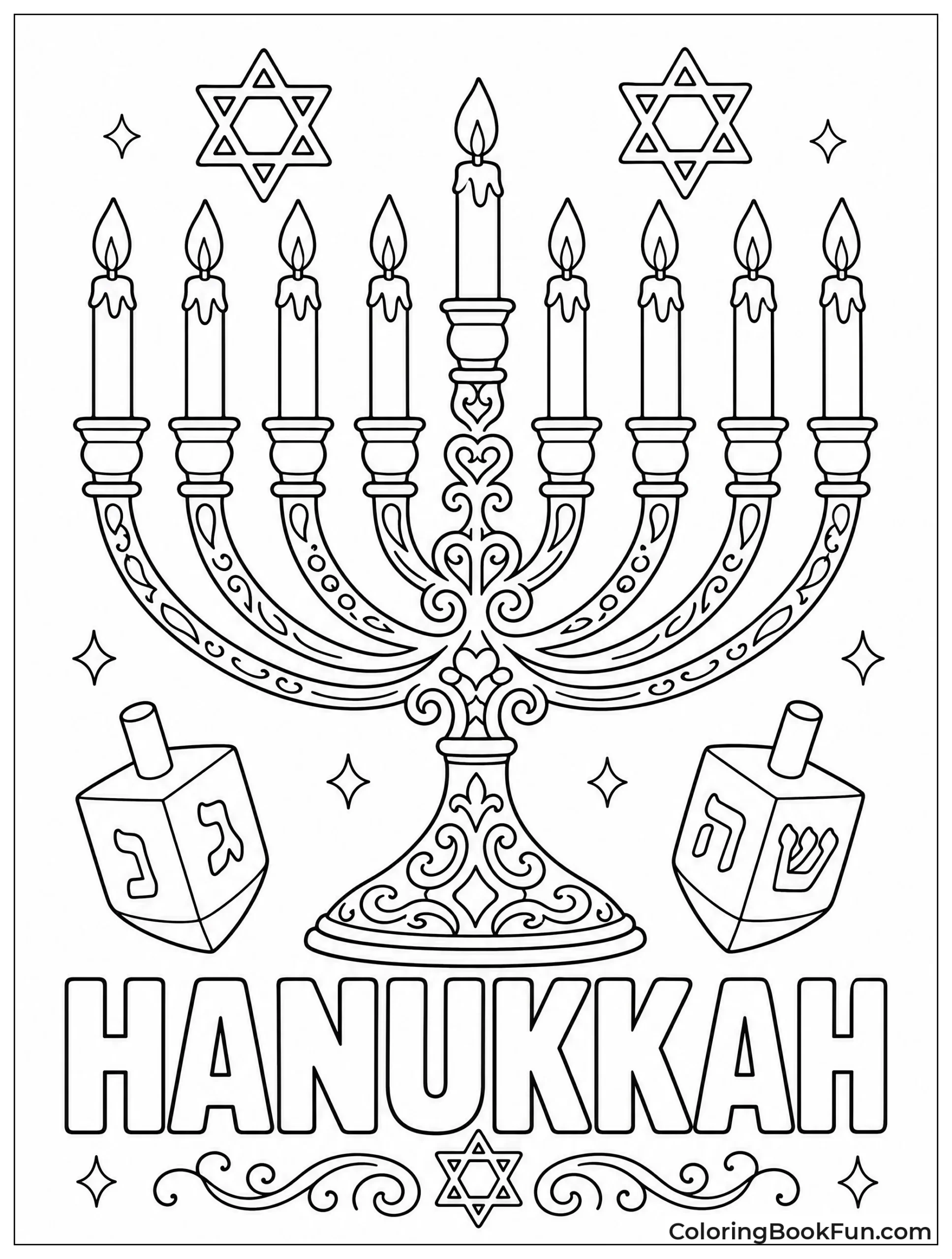 Golden Hanukkiah with Lit Candles
