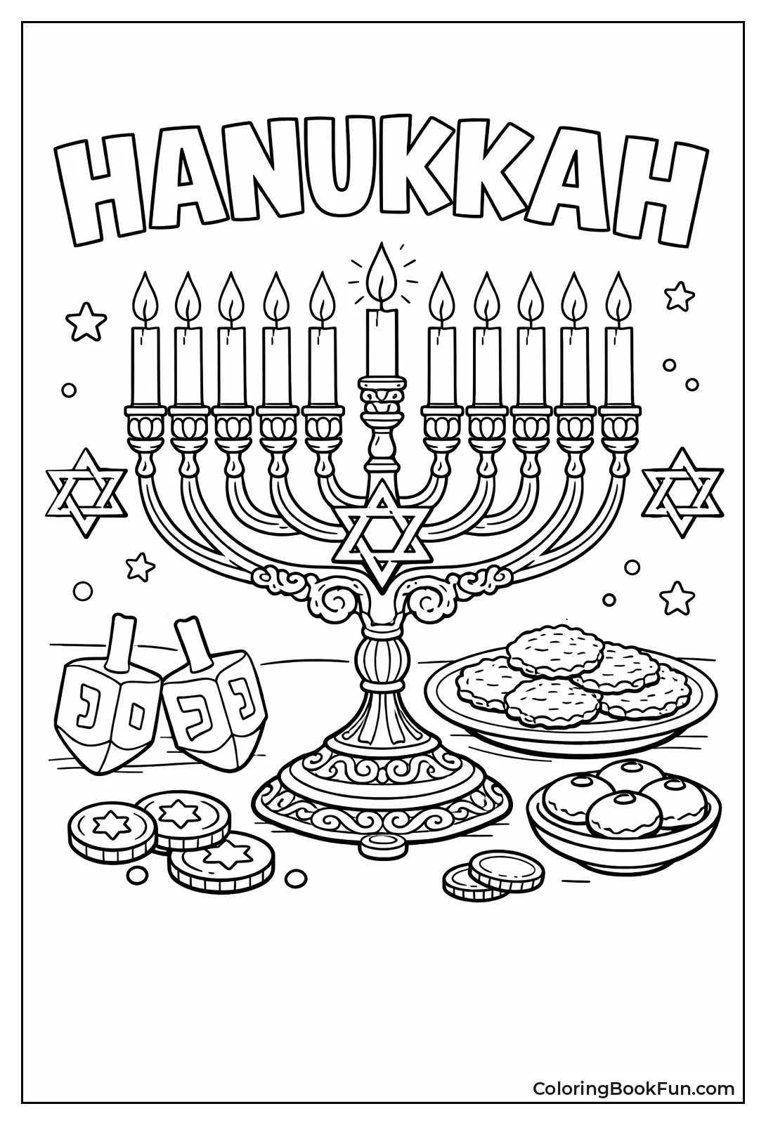 Golden Hanukkiah with Lit Candles
