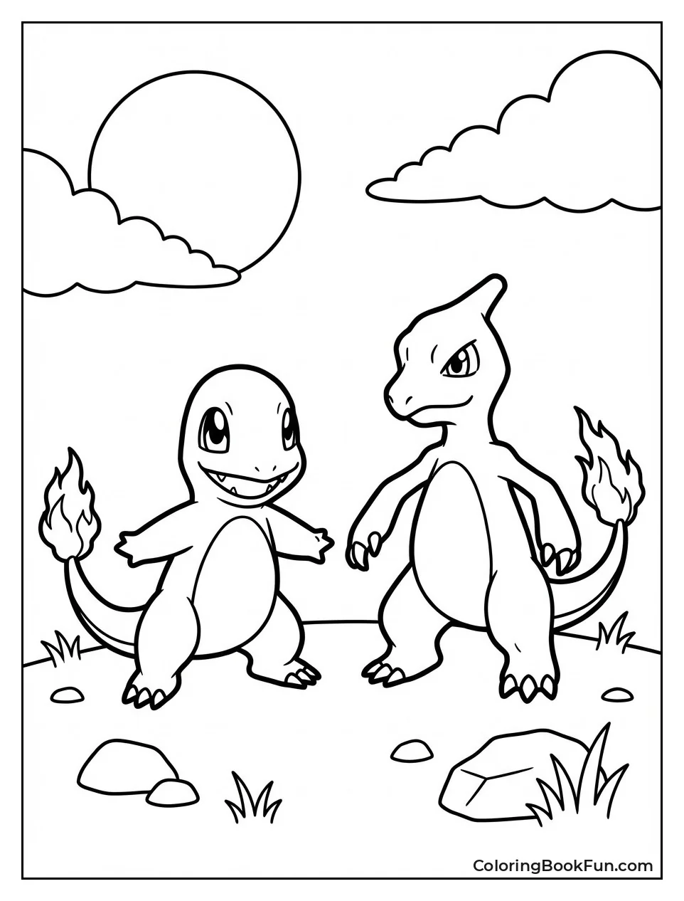 Charmander beside Charmeleon