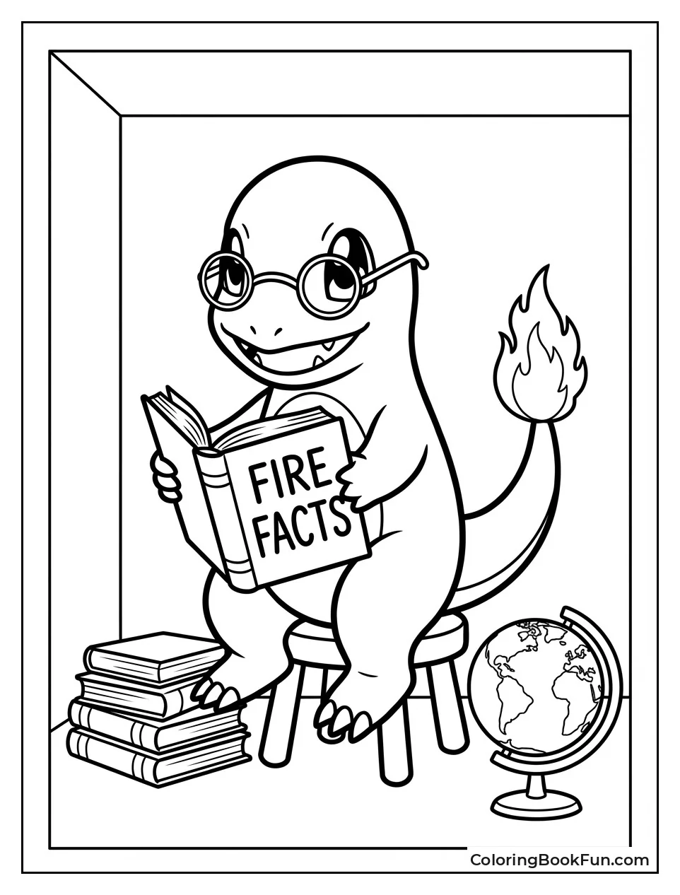 Charmander Reading with Glasses