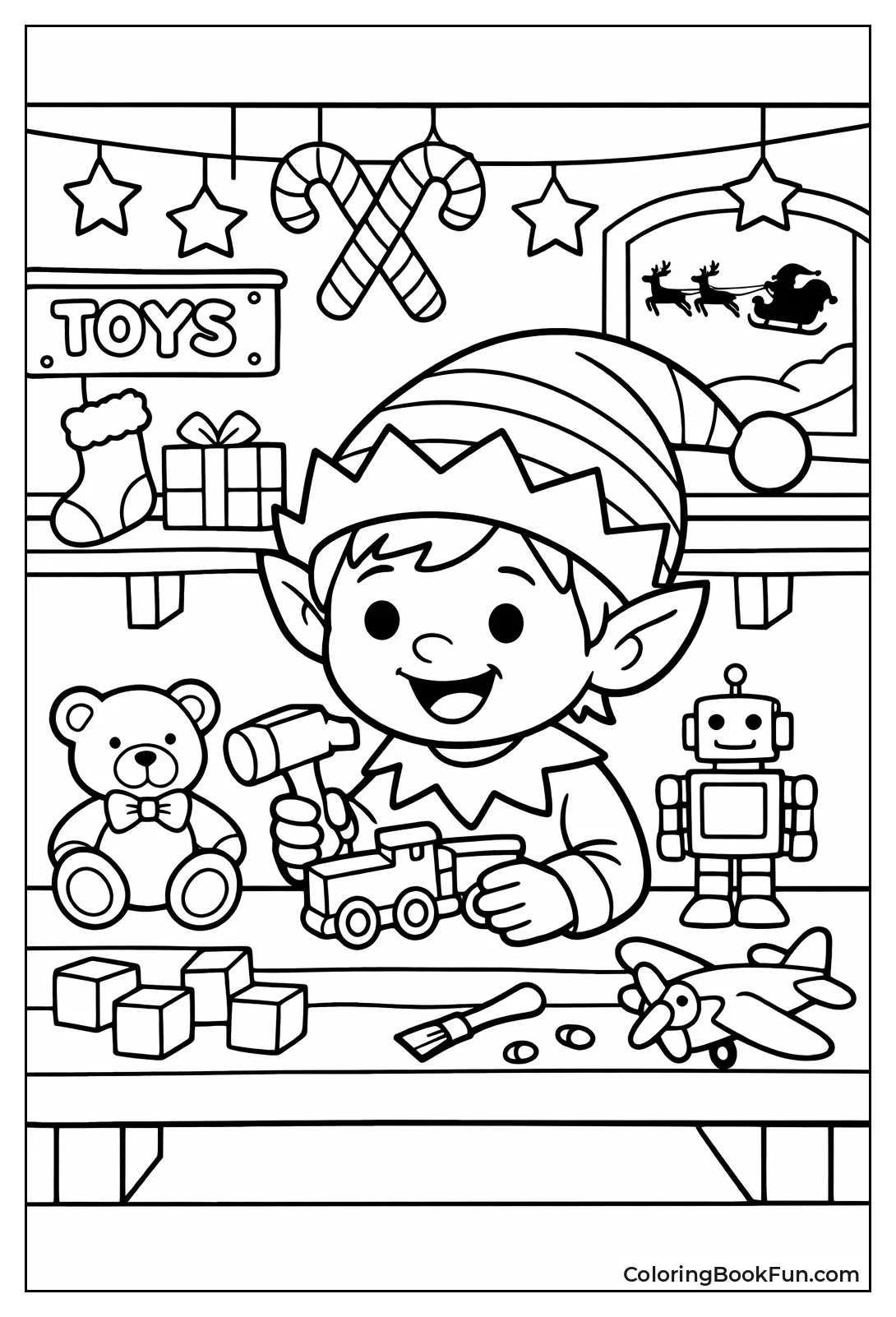 Happy Boy Elf Builds Toys