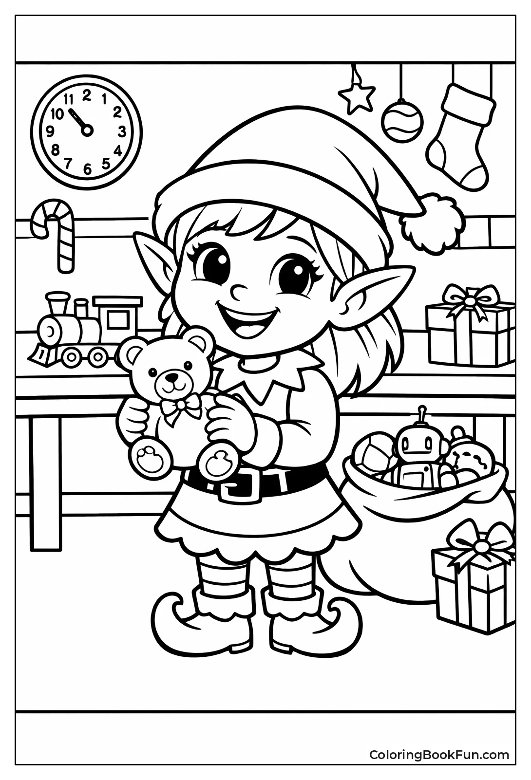 Cheerful Girl Elf Holding Toy