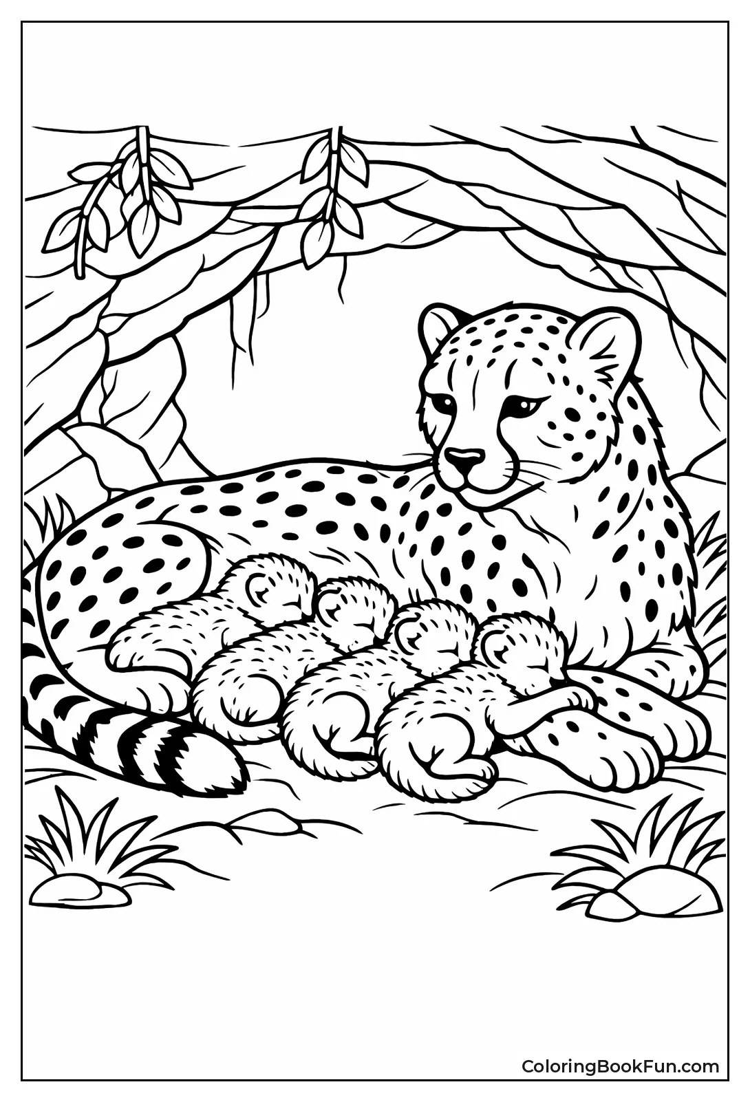 Mother Nursing Cheetah Cubs