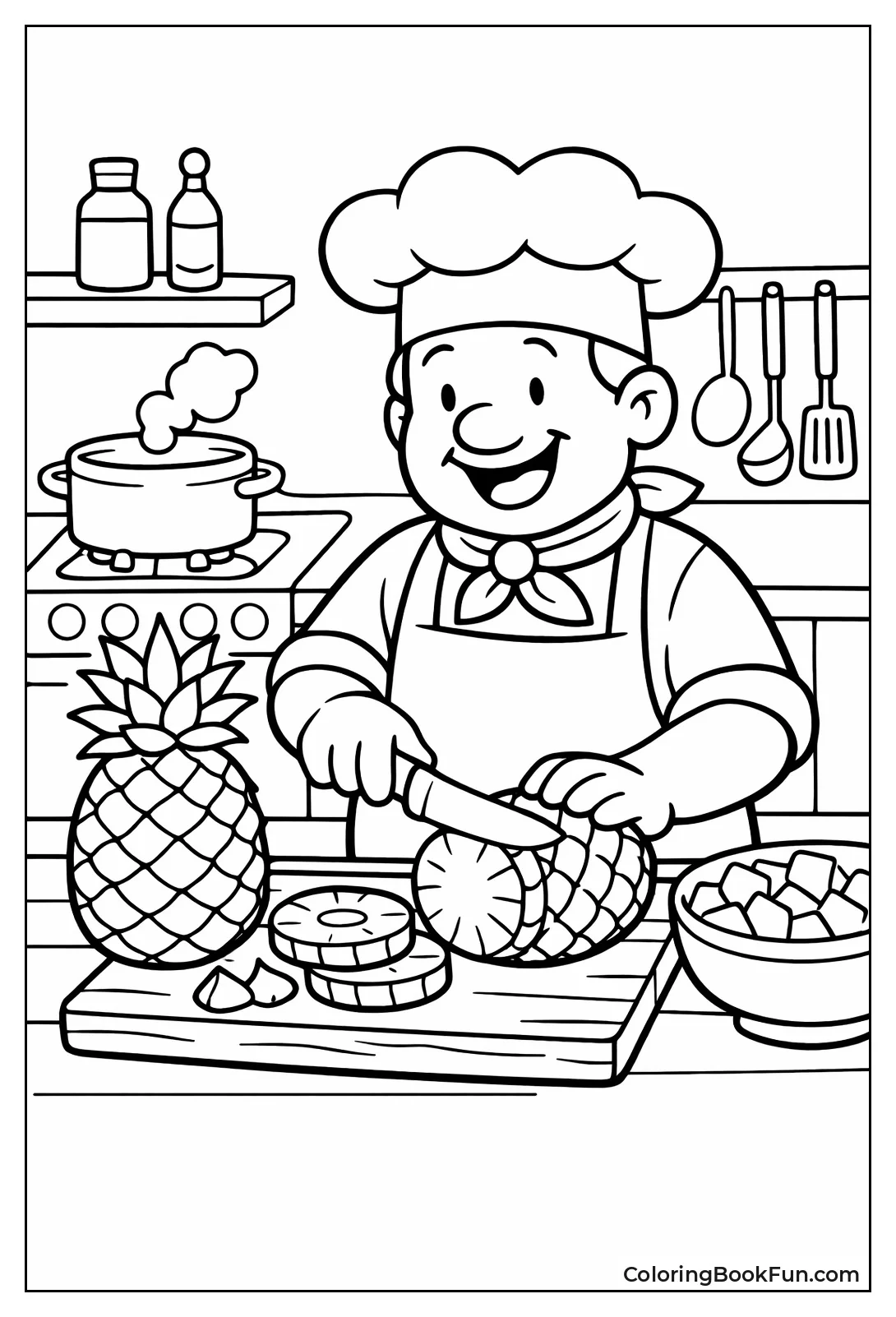 Chef Chopping Pineapple