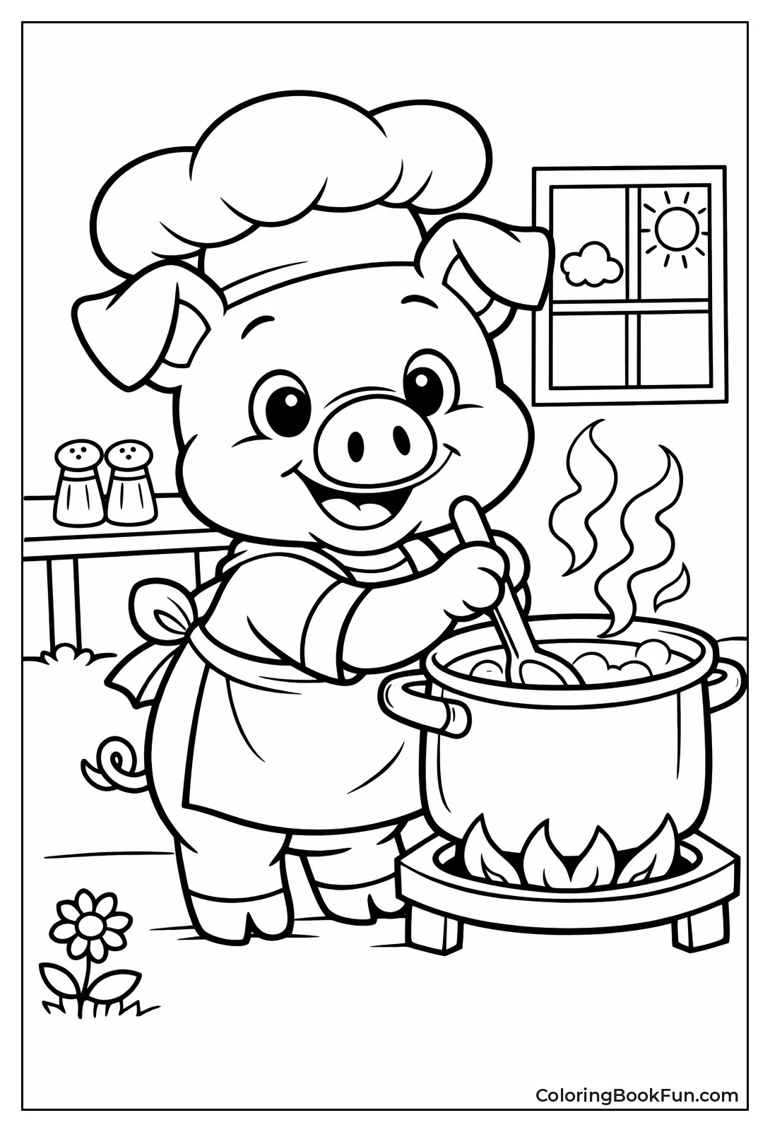Chef Pig Stirring Pot