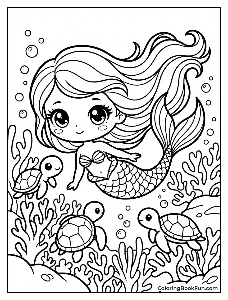 Mermaid Swimming Coral Reef