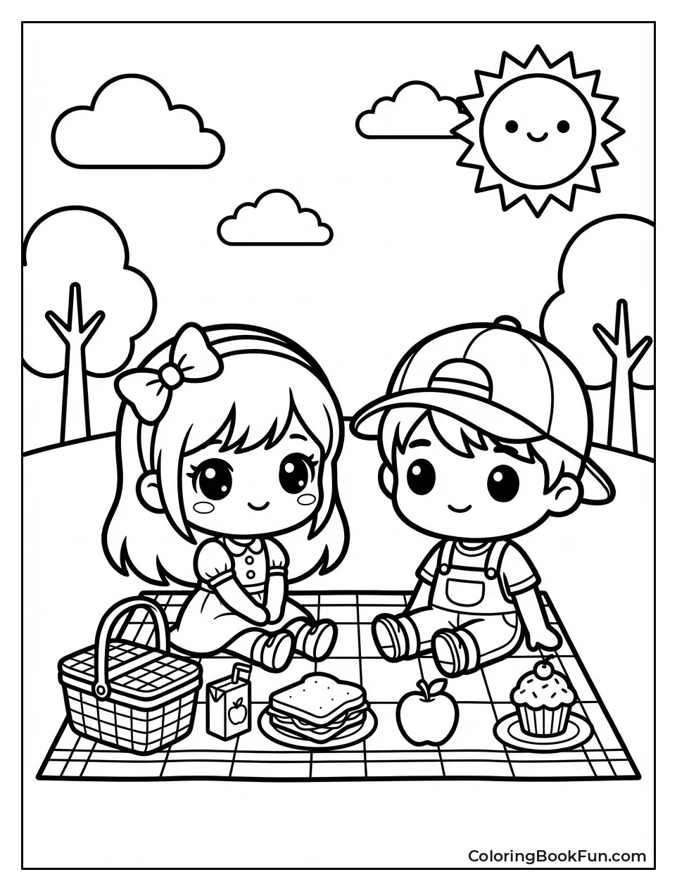 Kids Picnicking with Basket