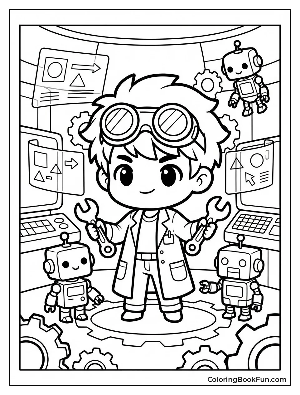 Inventor with Cute Robots