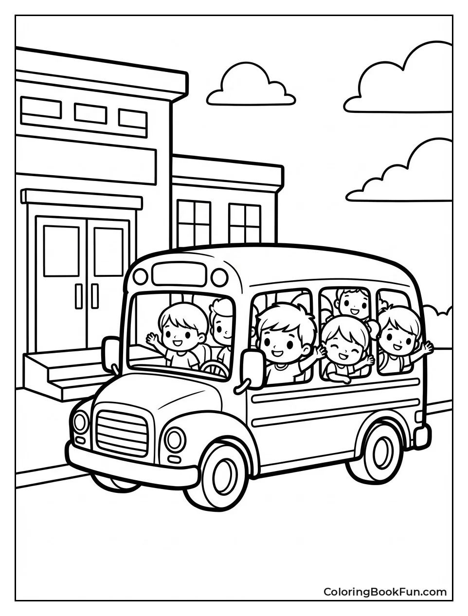 Bus Full Waving Kids