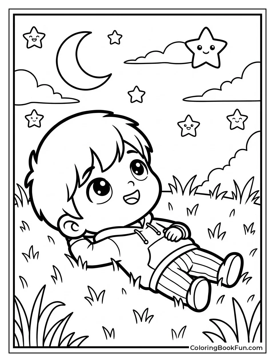 Kid Stargazing on Grass