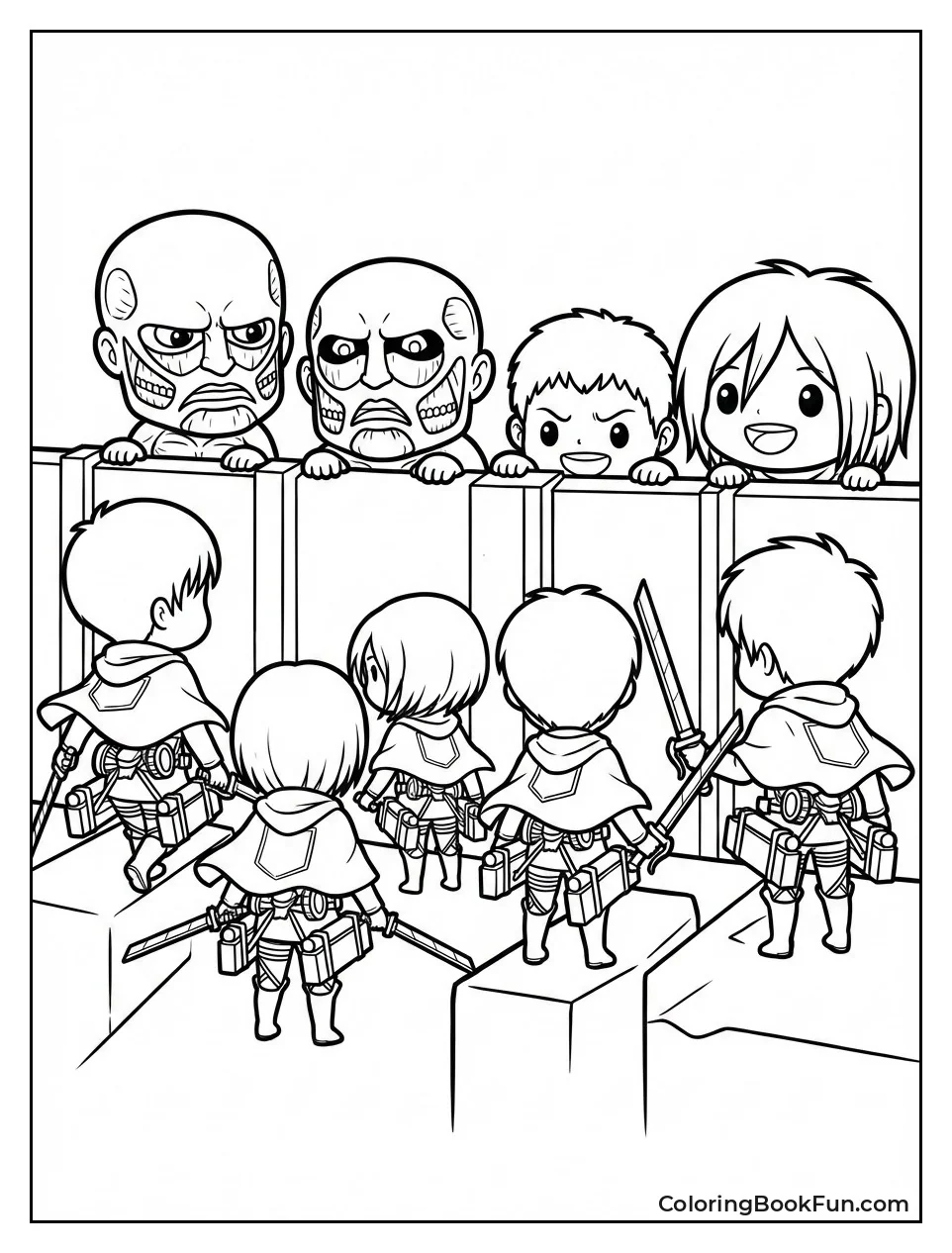 Chibi Scouts Fighting Titans