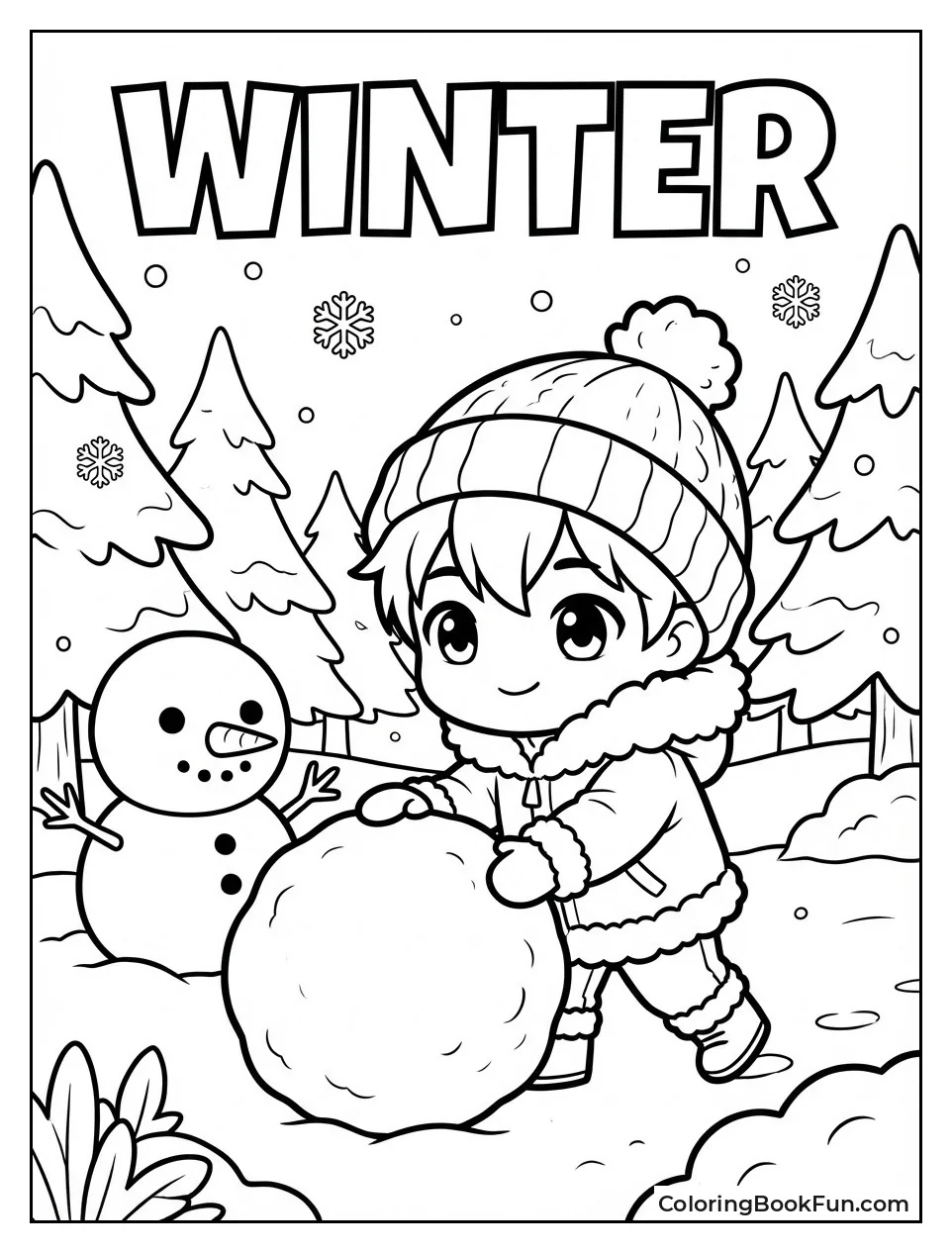 Boy Building Snowman Pal