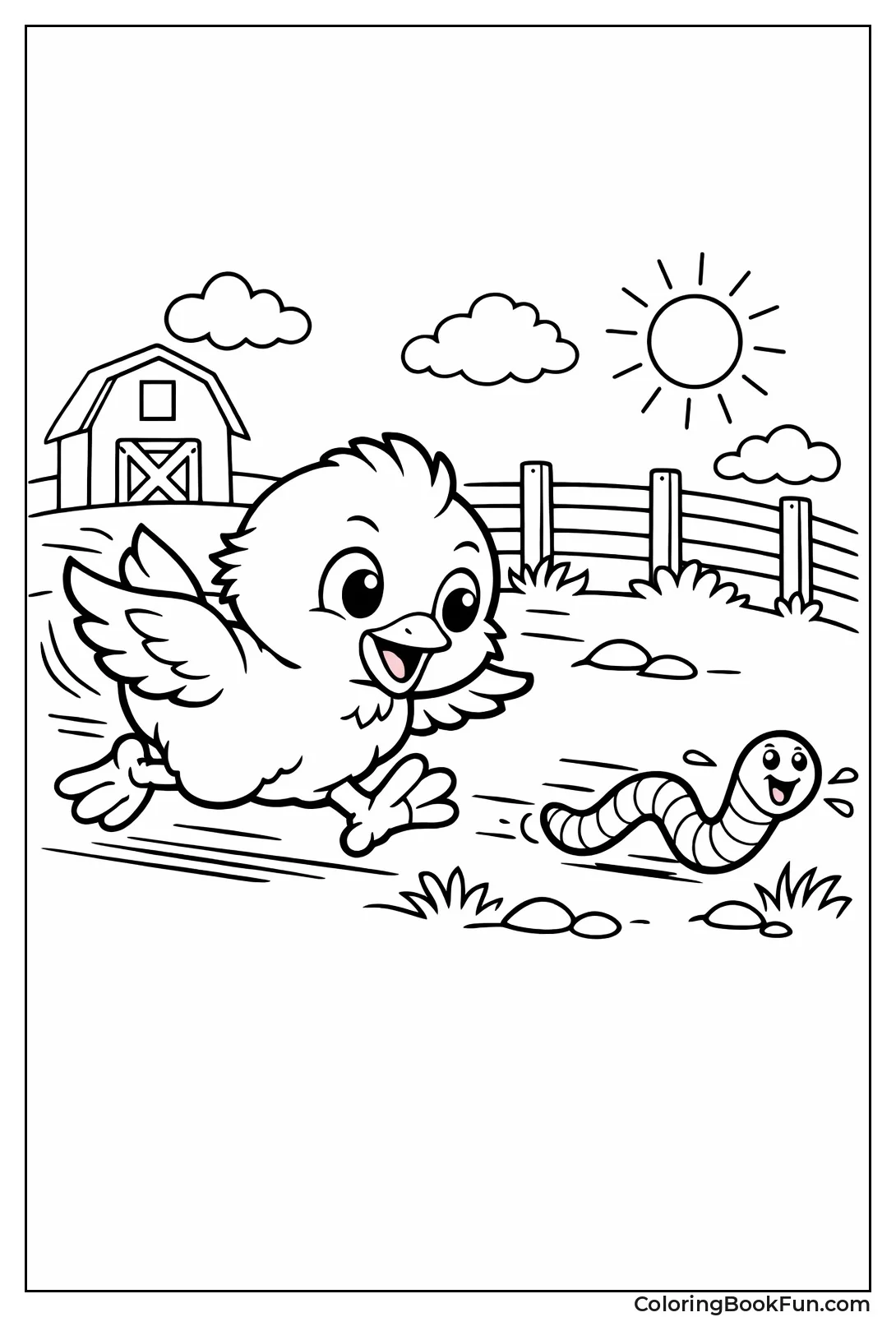 Chicken Chases Fleeing Worm