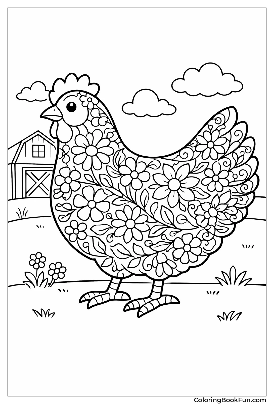 Floral Hen with Vines