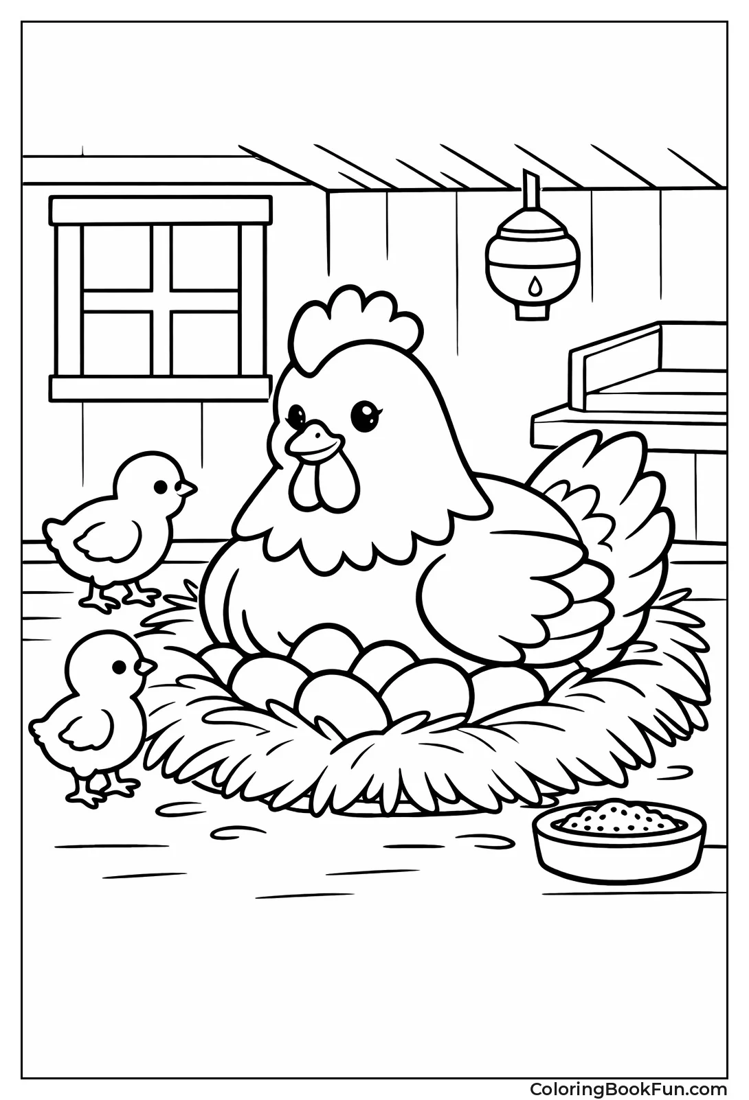 Hen Sits on Nest